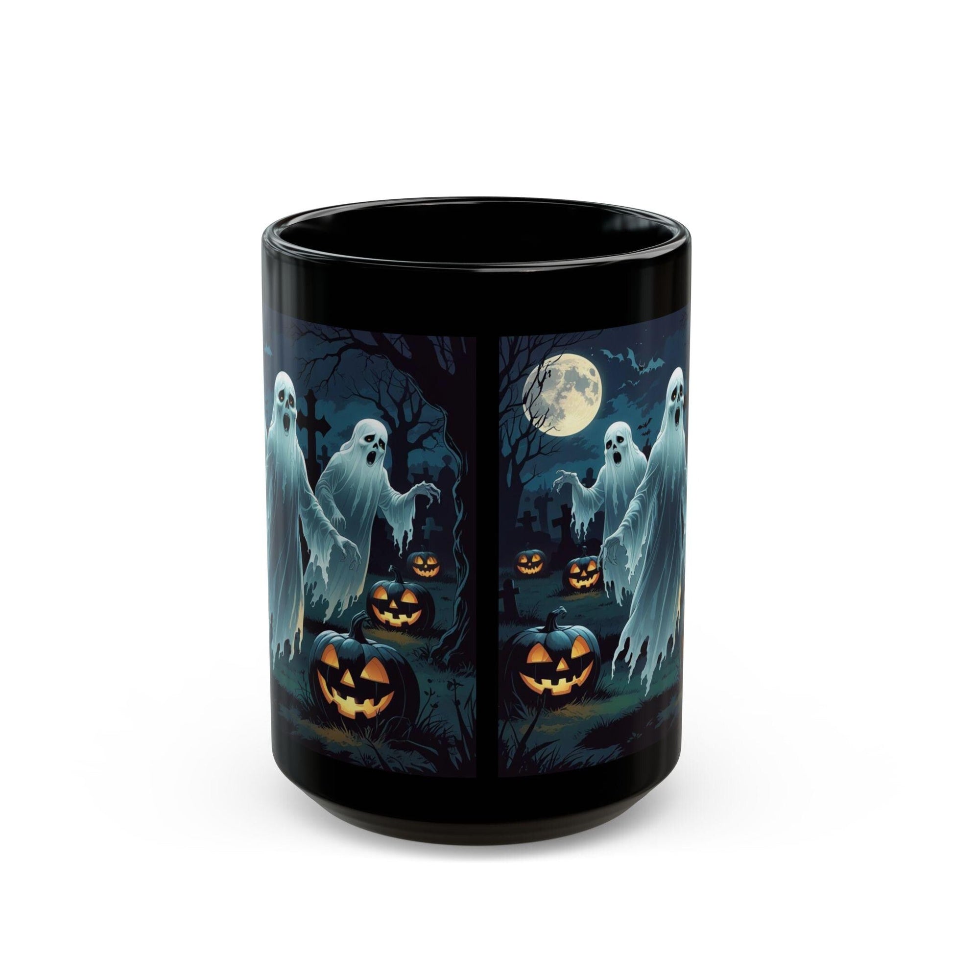 Halloween Ghost Mug: Spooky Black Mug, Halloween Decor - SJM Print Store