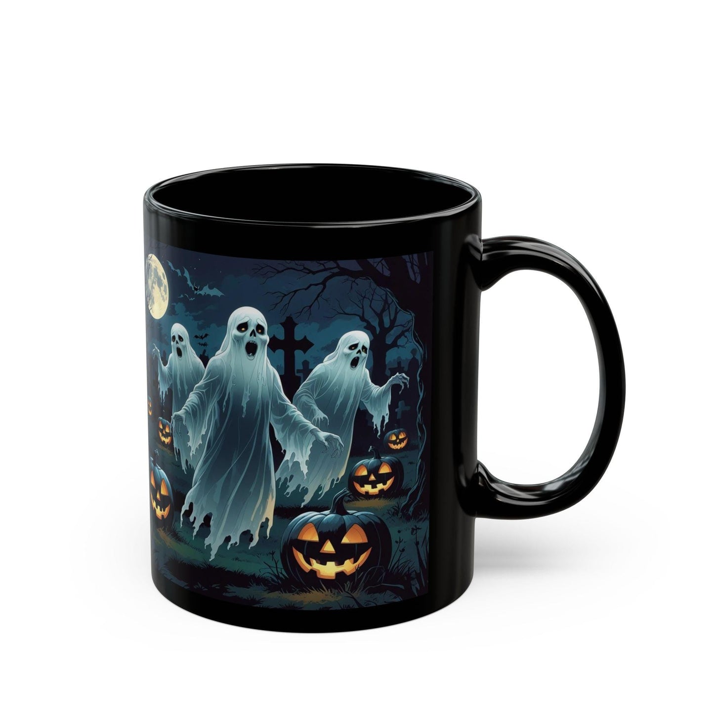 Halloween Ghost Mug: Spooky Black Mug, Halloween Decor - SJM Print Store