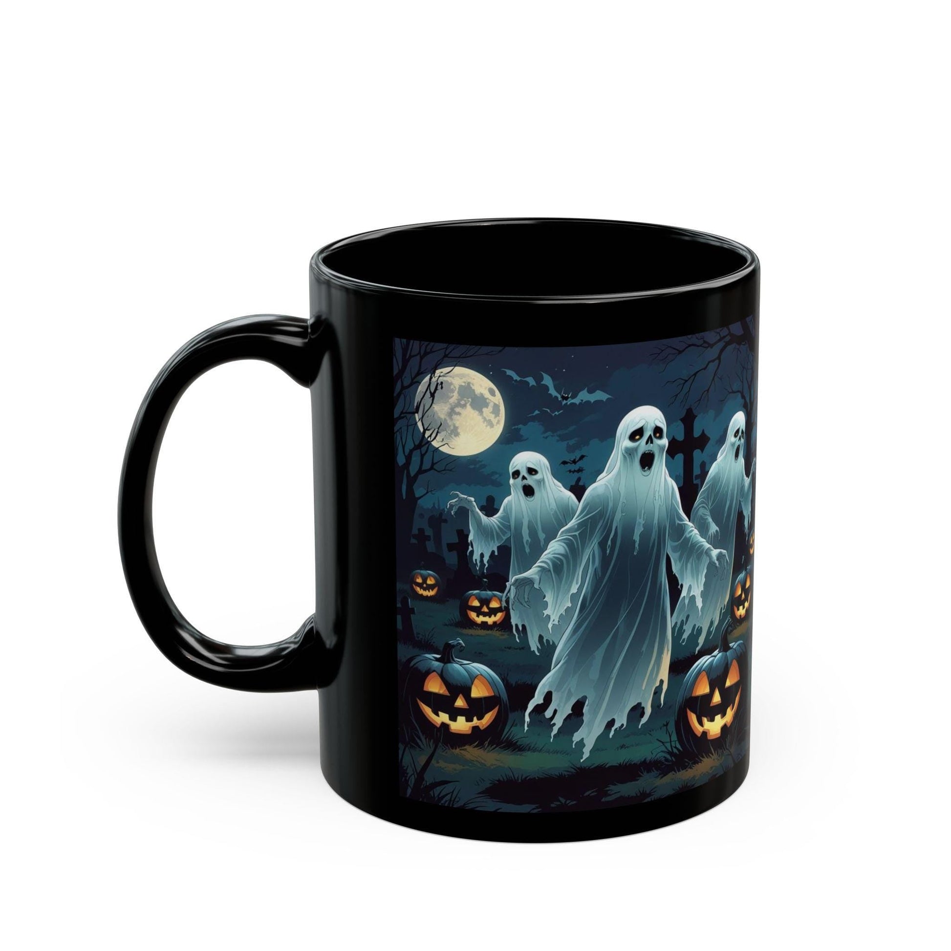 Halloween Ghost Mug: Spooky Black Mug, Halloween Decor - SJM Print Store