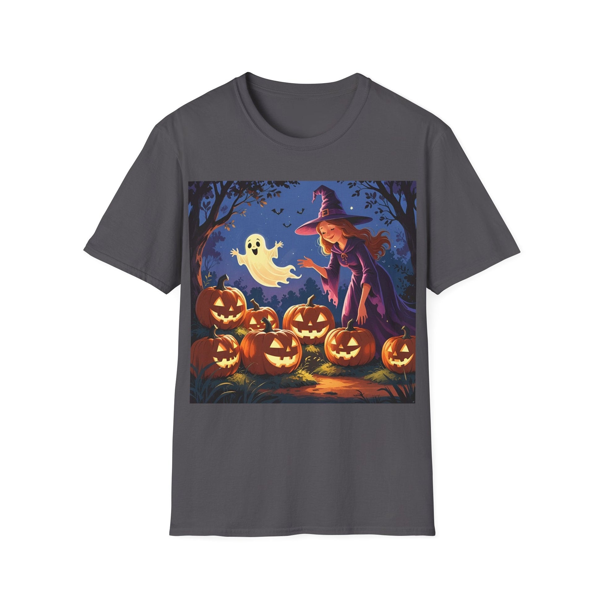 Halloween Witch T-Shirt | Cute Ghost & Pumpkin Graphic Tee for Fall, Spooky Season, Unisex Softstyle Apparel, Halloween Party Outfit, [...] - SJM Print Store