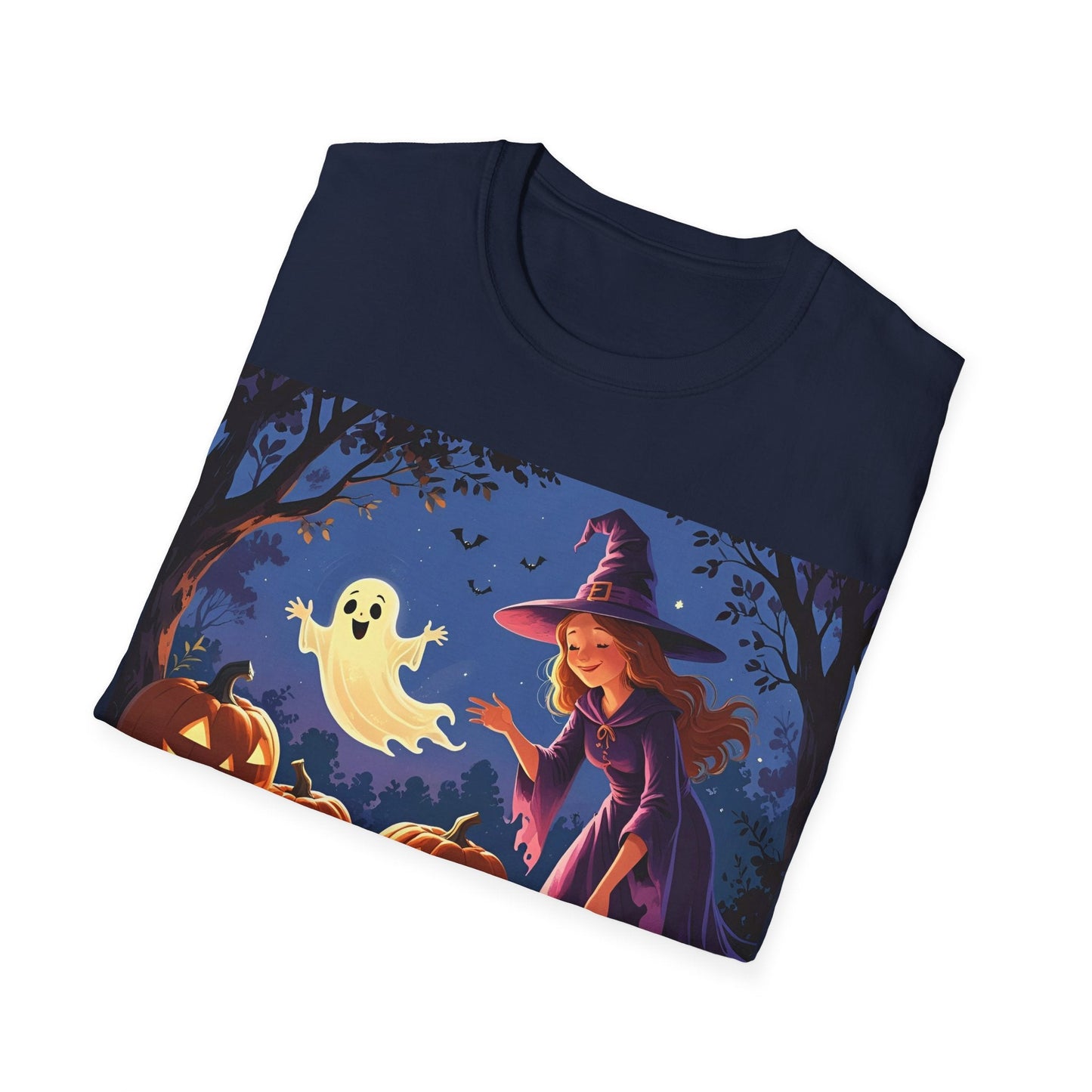 Halloween Witch T-Shirt | Cute Ghost & Pumpkin Graphic Tee for Fall, Spooky Season, Unisex Softstyle Apparel, Halloween Party Outfit, [...] - SJM Print Store
