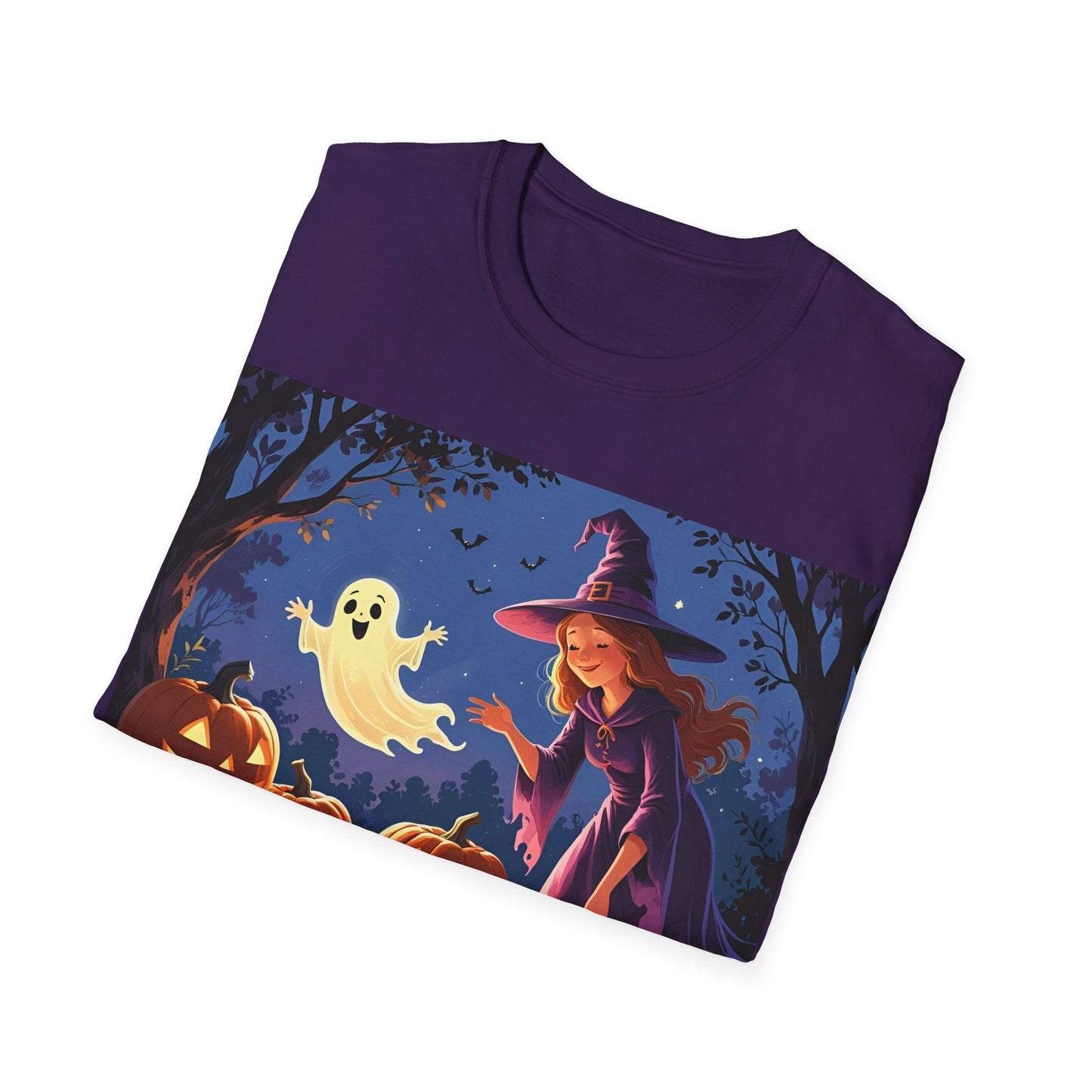 Halloween Witch T-Shirt | Cute Ghost & Pumpkin Graphic Tee for Fall, Spooky Season, Unisex Softstyle Apparel, Halloween Party Outfit, [...] - SJM Print Store