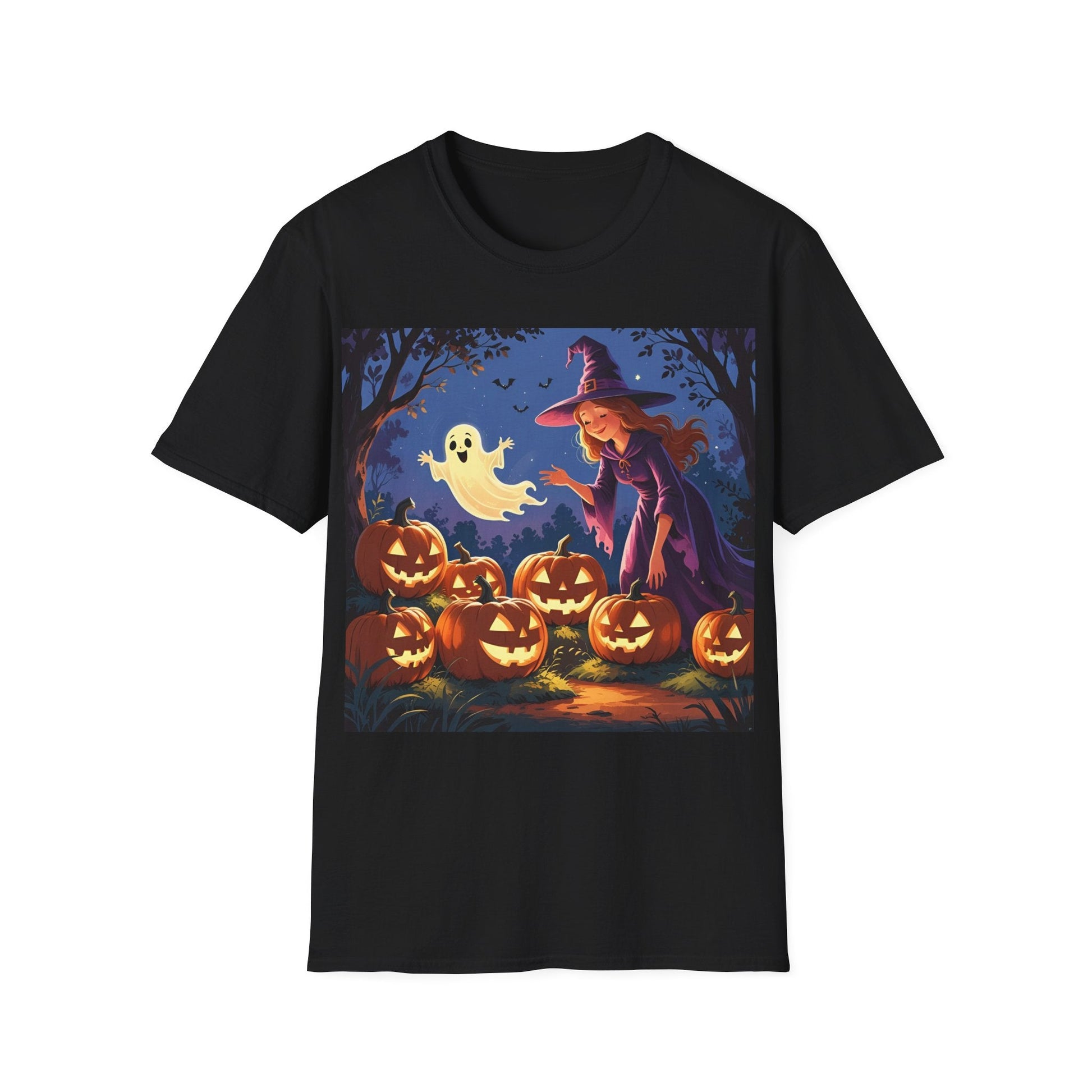 Halloween Witch T-Shirt | Cute Ghost & Pumpkin Graphic Tee for Fall, Spooky Season, Unisex Softstyle Apparel, Halloween Party Outfit, [...] - SJM Print Store