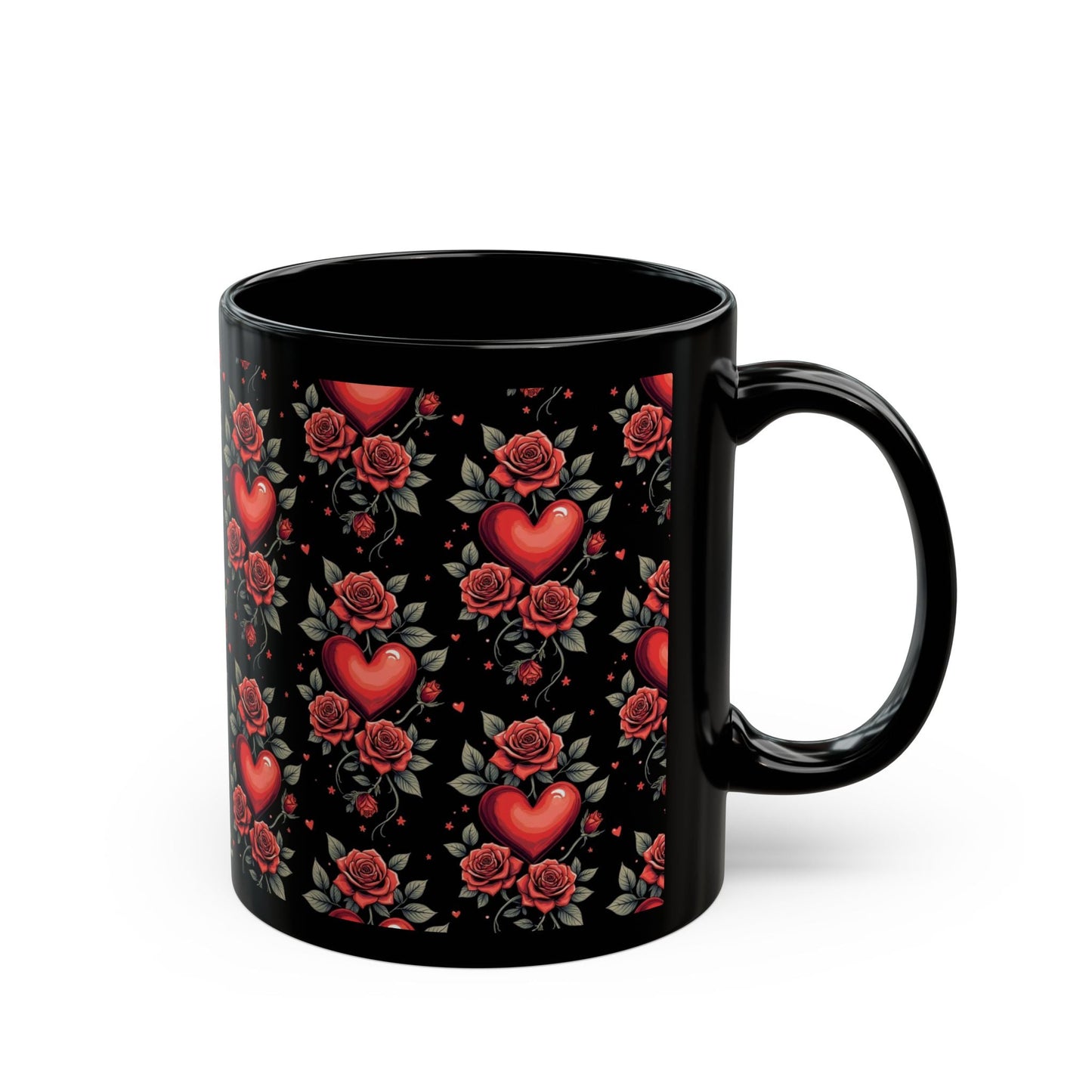Hearts & Roses Ceramic Mug â€” Romantic Floral Coffee Cup (11oz/15oz) - SJM Print Store