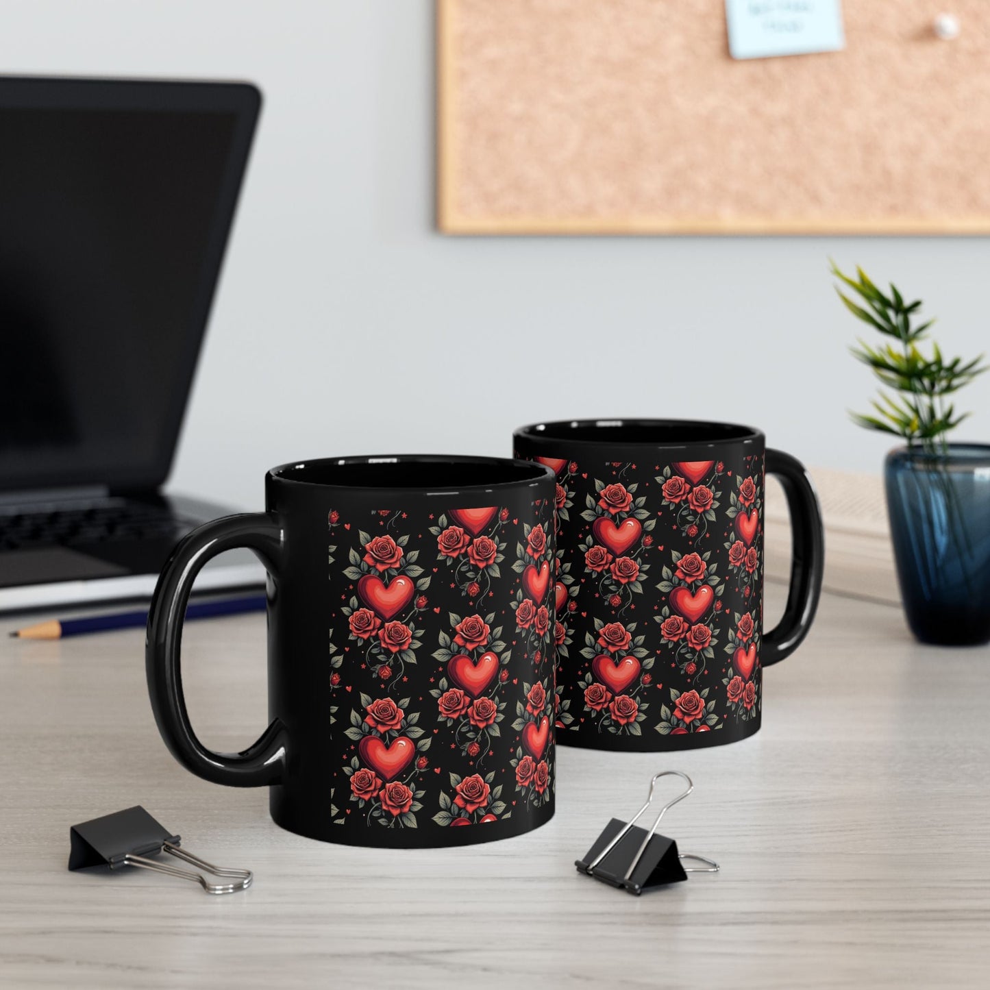 Hearts & Roses Ceramic Mug â€” Romantic Floral Coffee Cup (11oz/15oz) - SJM Print Store