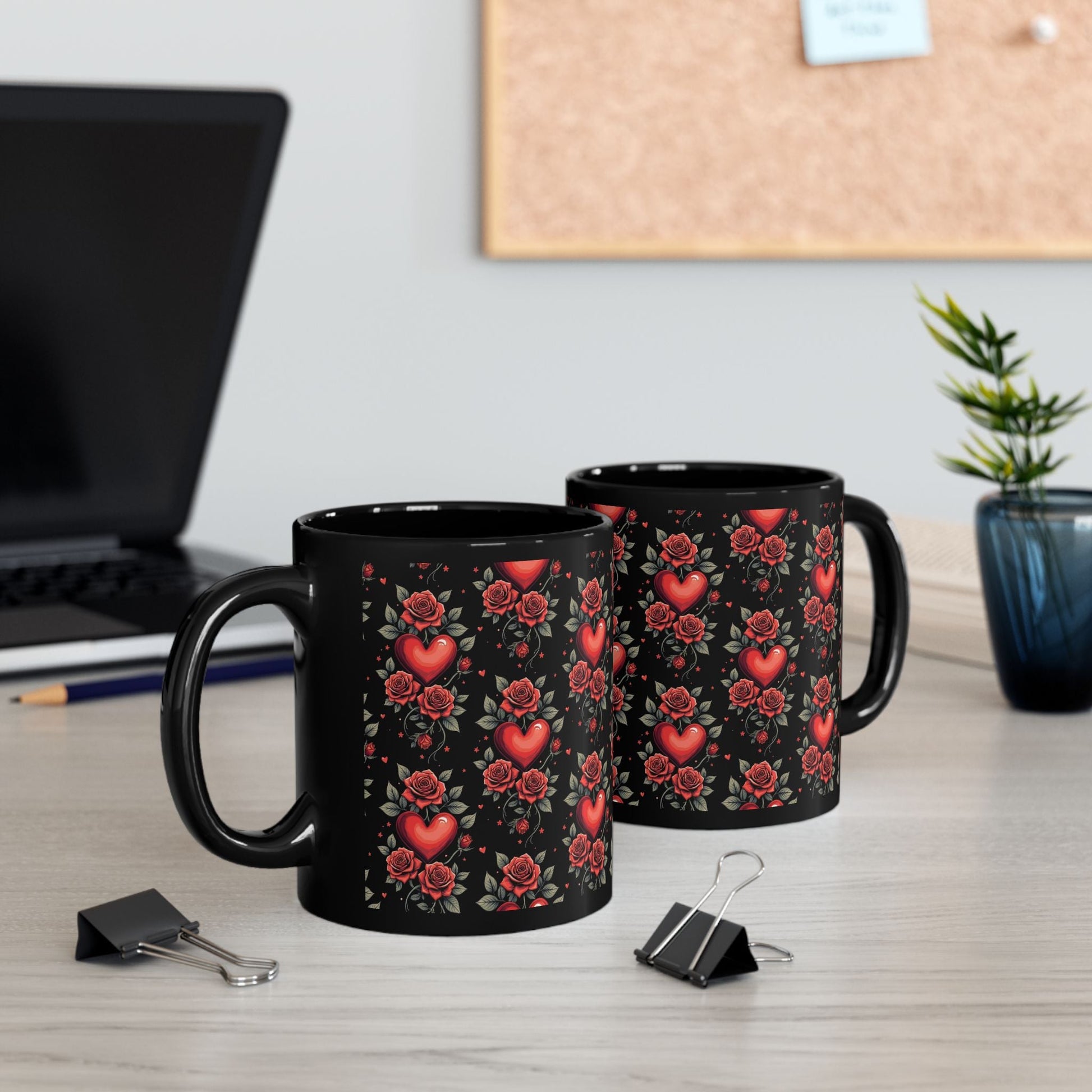 Hearts & Roses Ceramic Mug â€” Romantic Floral Coffee Cup (11oz/15oz) - SJM Print Store