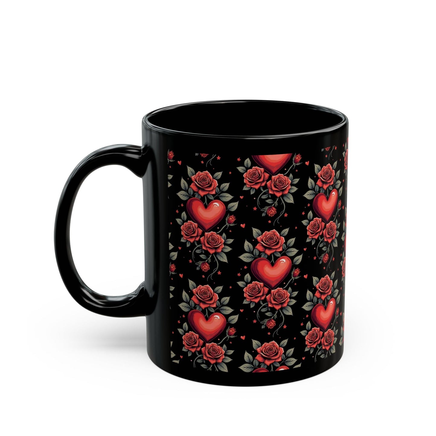 Hearts & Roses Ceramic Mug â€” Romantic Floral Coffee Cup (11oz/15oz) - SJM Print Store