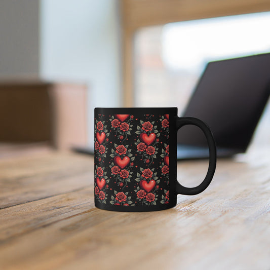 Hearts & Roses Ceramic Mug â€” Romantic Floral Coffee Cup (11oz/15oz) - SJM Print Store