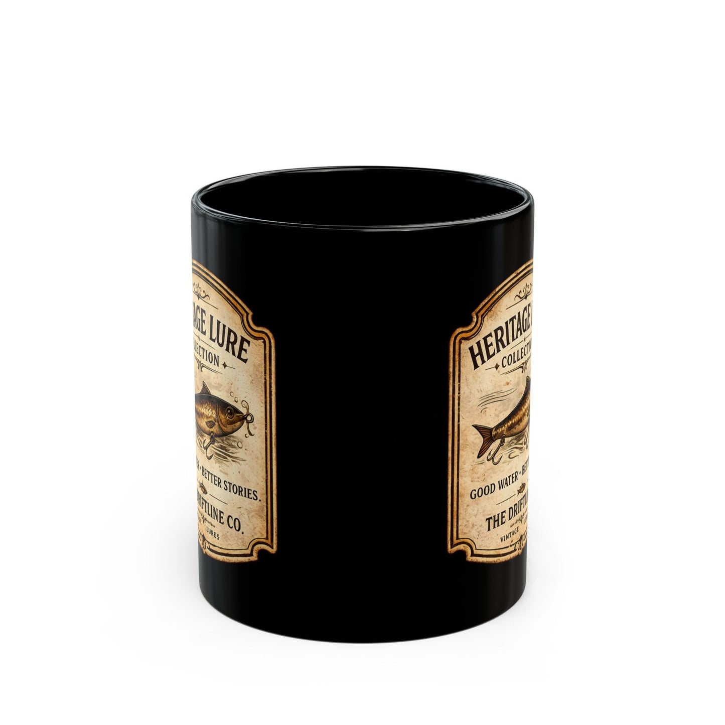 Heritage Lure Collection Black Ceramic Mug | Vintage Fishing Coffee Mug | The Driftline Company - SJM Print Store