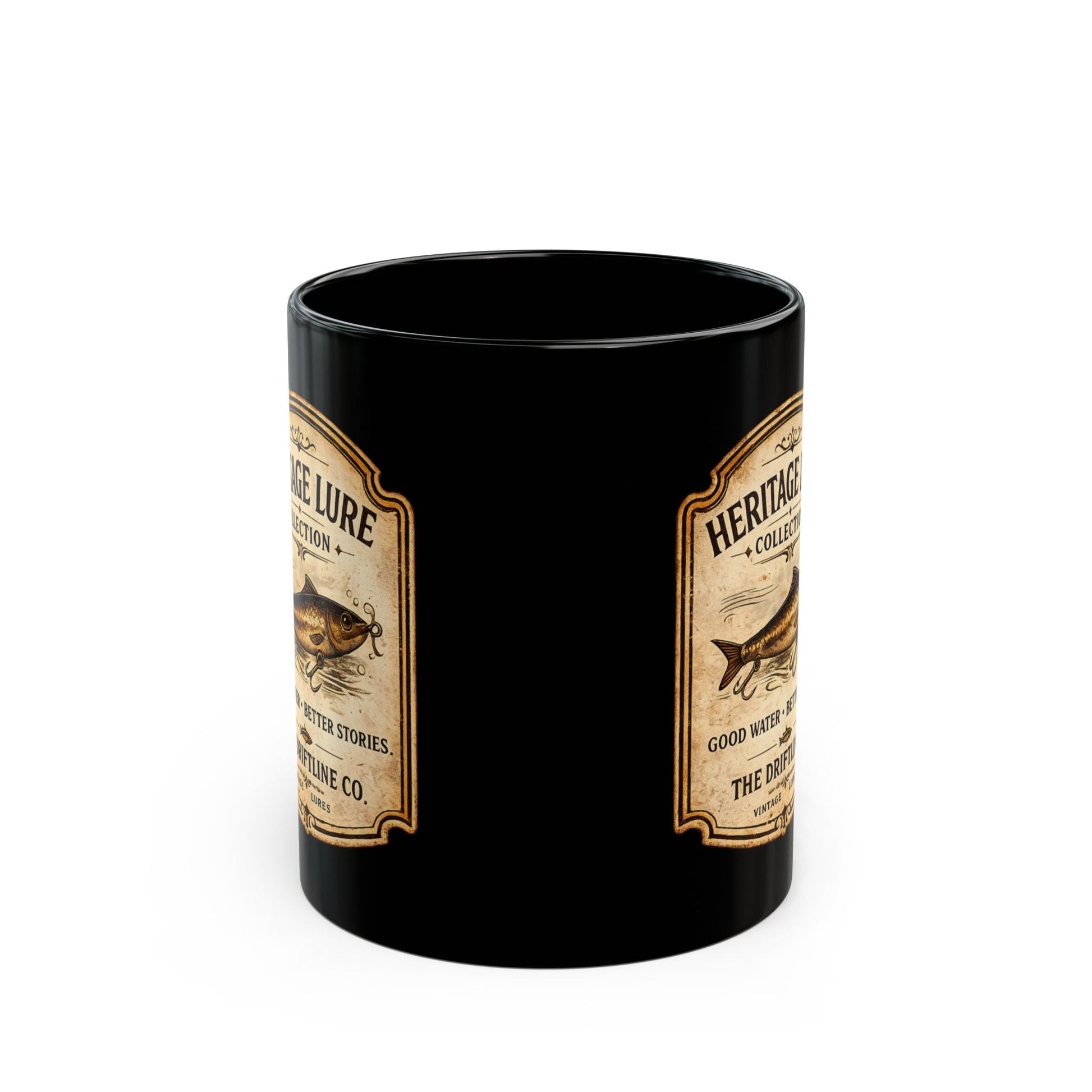 Heritage Lure Collection Black Ceramic Mug | Vintage Fishing Coffee Mug | The Driftline Company - SJM Print Store