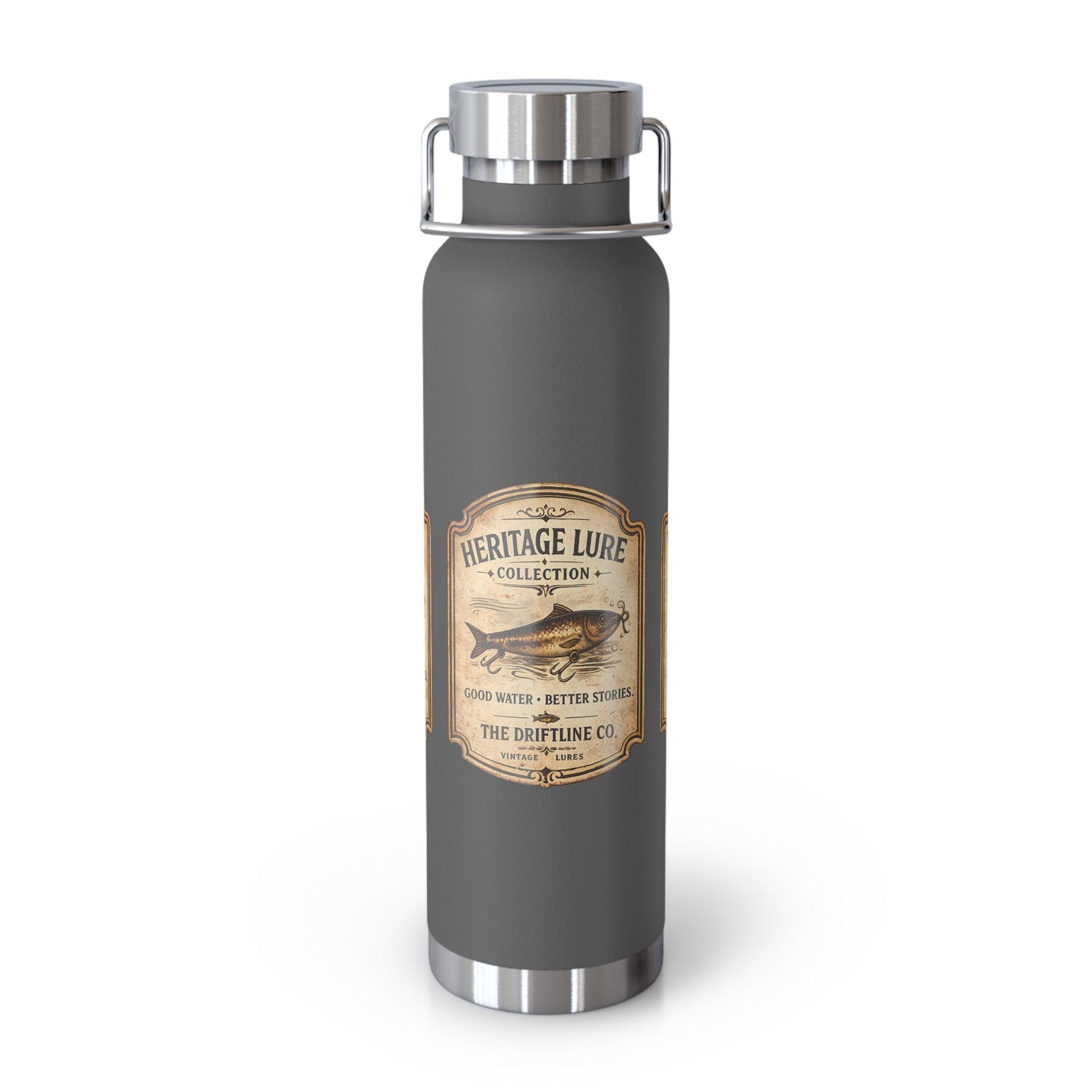 Heritage Lure Collection Black Insulated Flask | Premium Fishing Water Bottle | The Driftline Company - SJM Print Store
