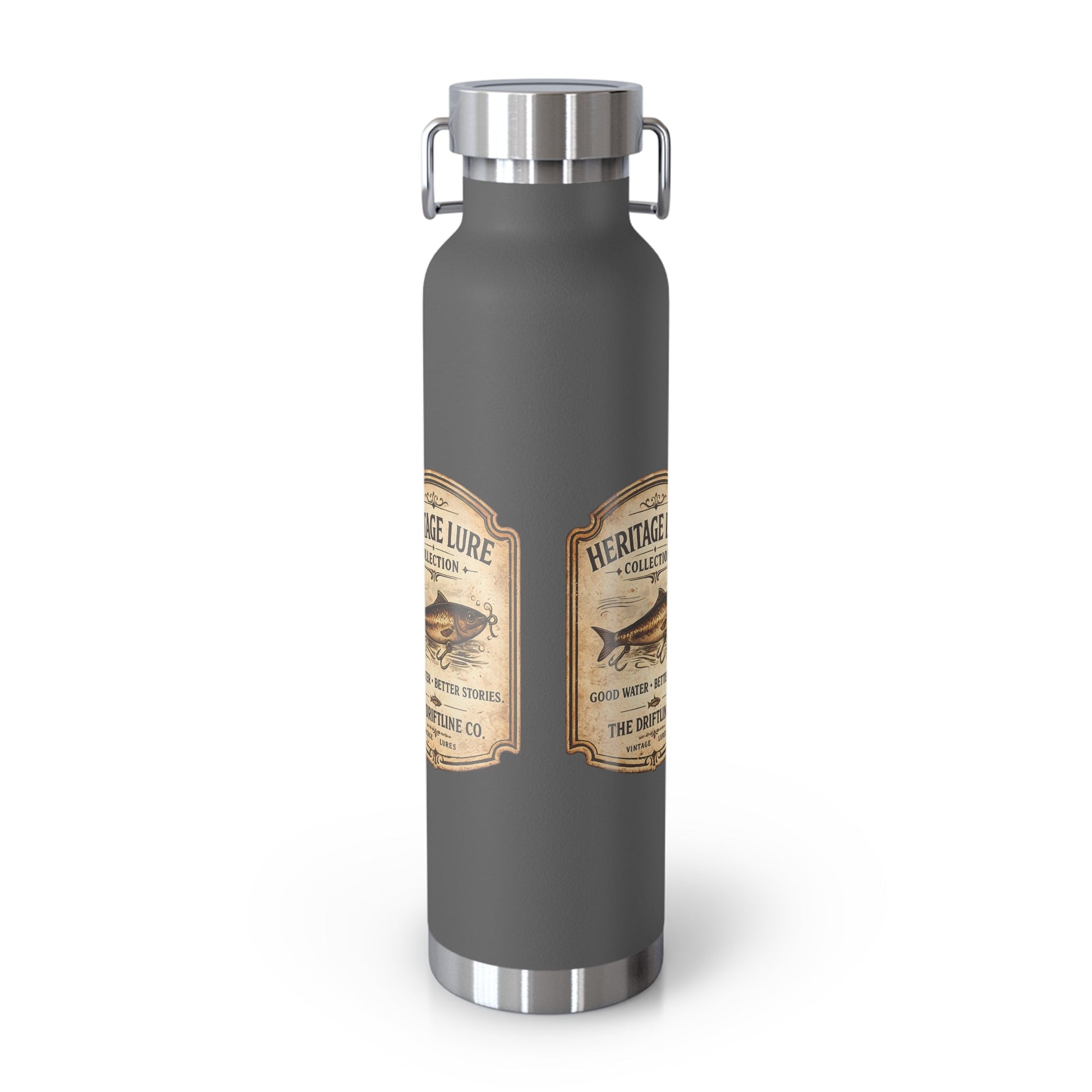 Heritage Lure Collection Black Insulated Flask | Premium Fishing Water Bottle | The Driftline Company - SJM Print Store