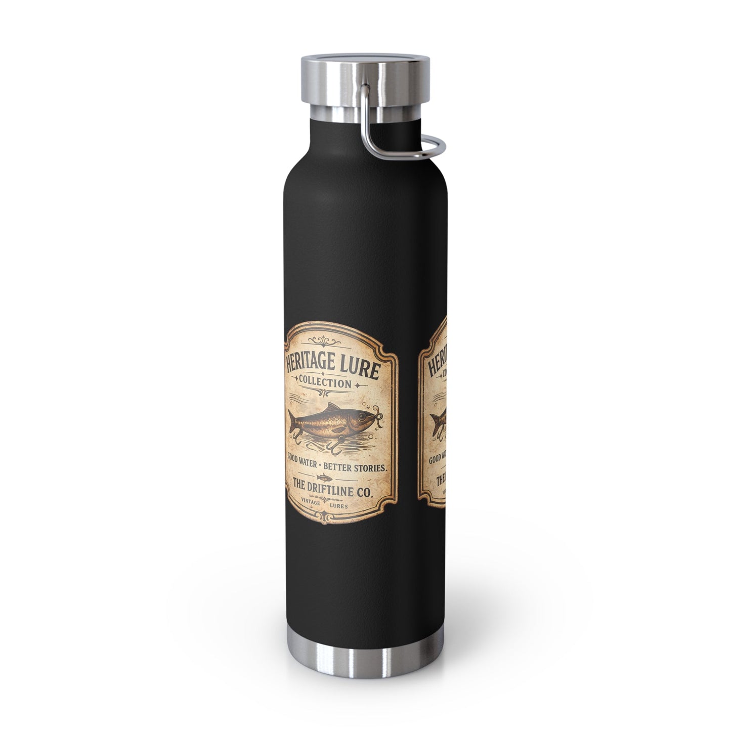 Heritage Lure Collection Black Insulated Flask | Premium Fishing Water Bottle | The Driftline Company - SJM Print Store
