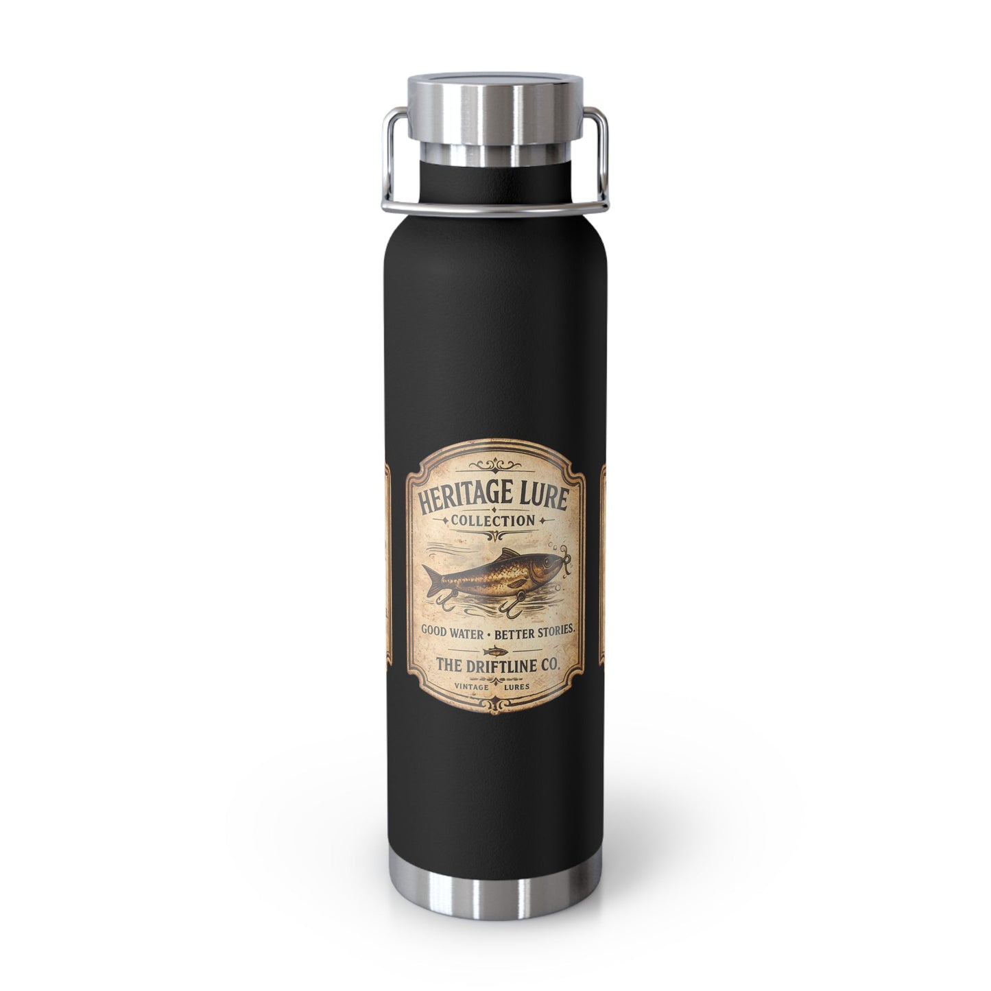 Heritage Lure Collection Black Insulated Flask | Premium Fishing Water Bottle | The Driftline Company - SJM Print Store