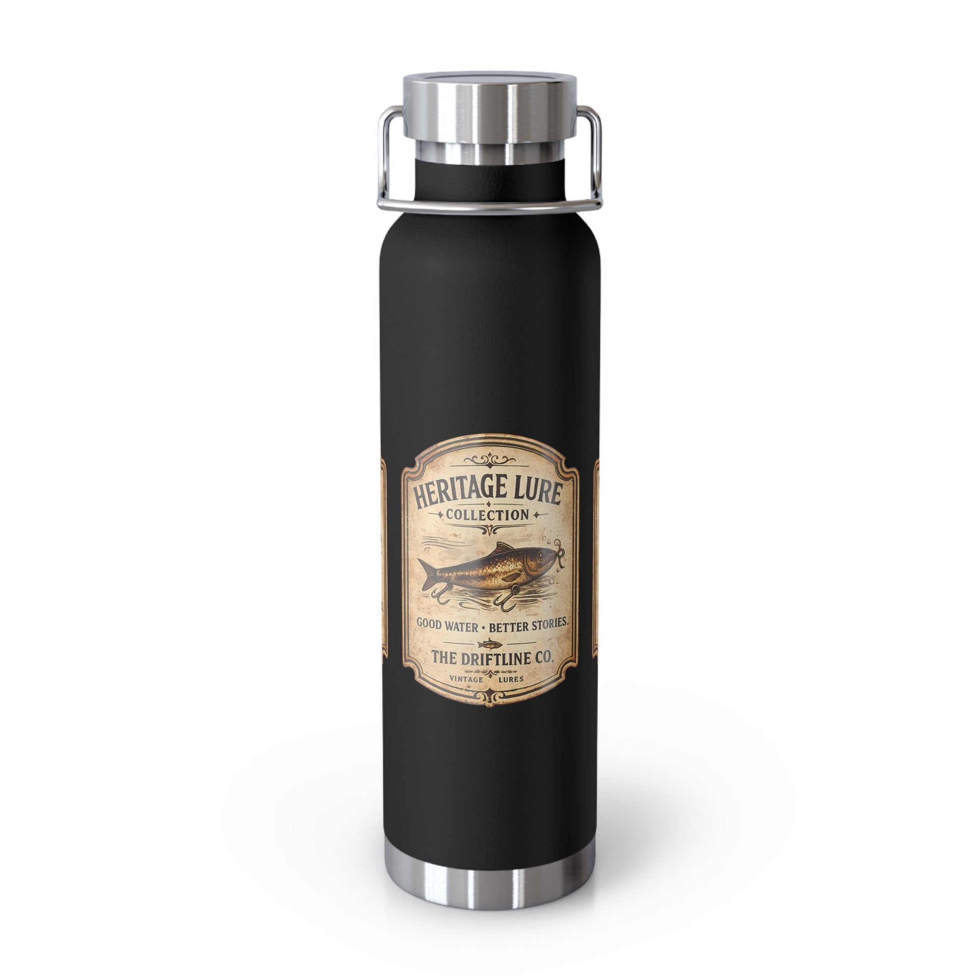 Heritage Lure Collection Black Insulated Flask | Premium Fishing Water Bottle | The Driftline Company - SJM Print Store