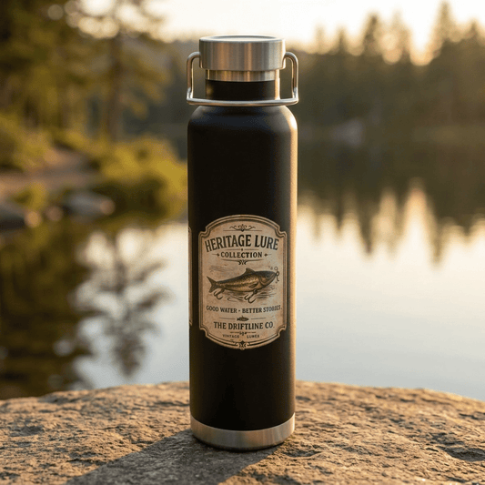 Heritage Lure Collection Black Insulated Flask | Premium Fishing Water Bottle | The Driftline Company - SJM Print Store