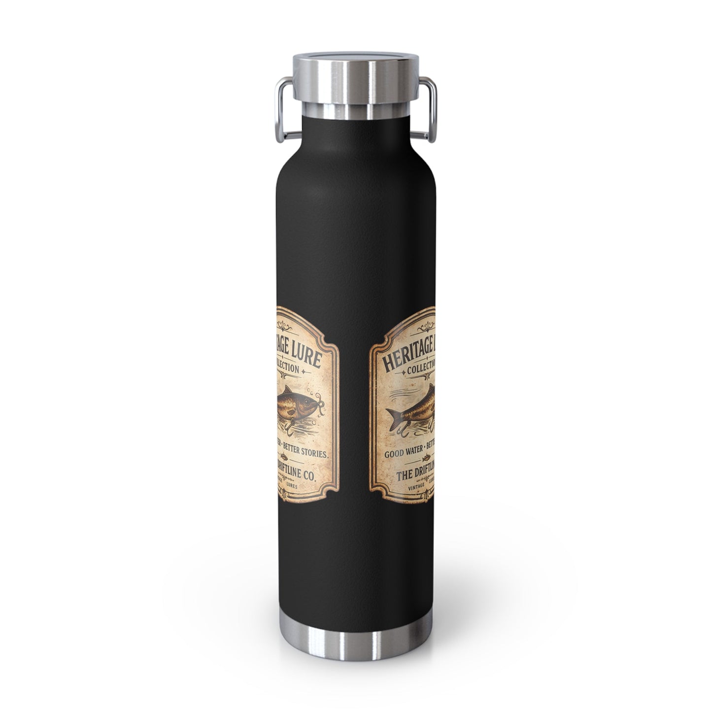 Heritage Lure Collection Black Insulated Flask | Premium Fishing Water Bottle | The Driftline Company - SJM Print Store
