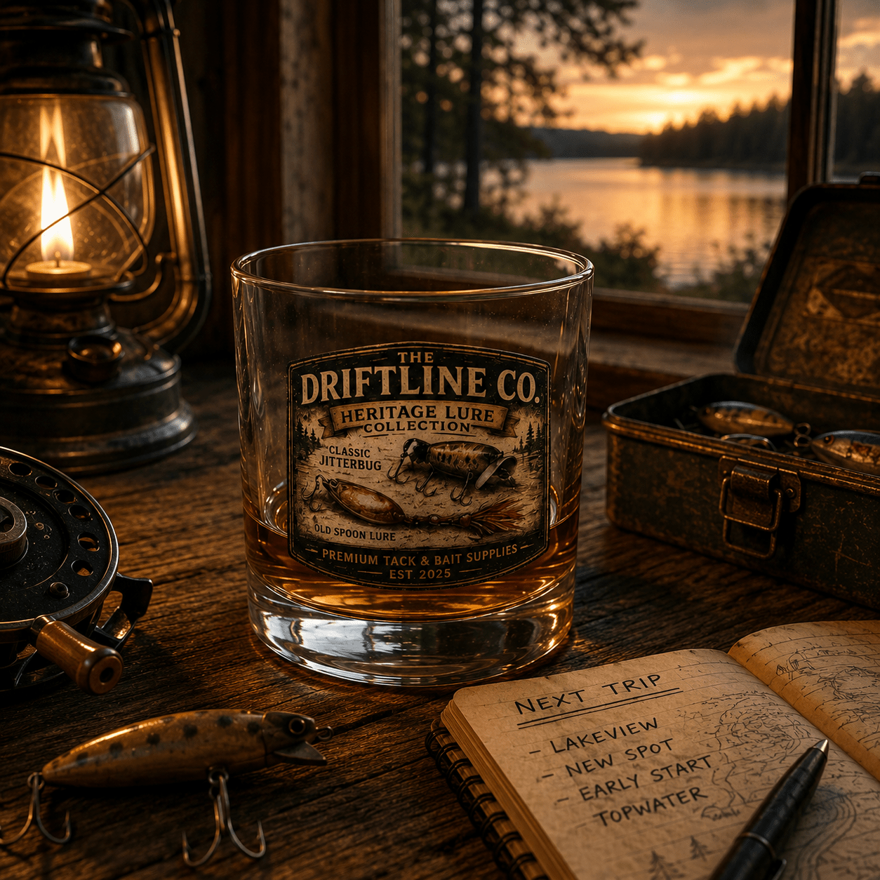 Heritage Lure Collection Glass Tumbler, The Driftline Company - SJM Print Store