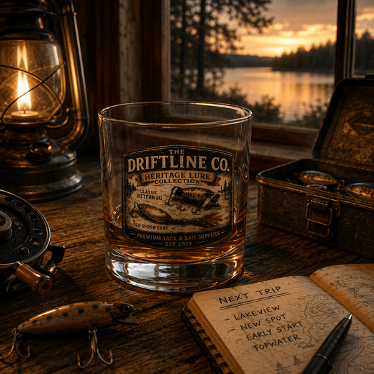 Heritage Lure Collection Glass Tumbler, The Driftline Company - SJM Print Store
