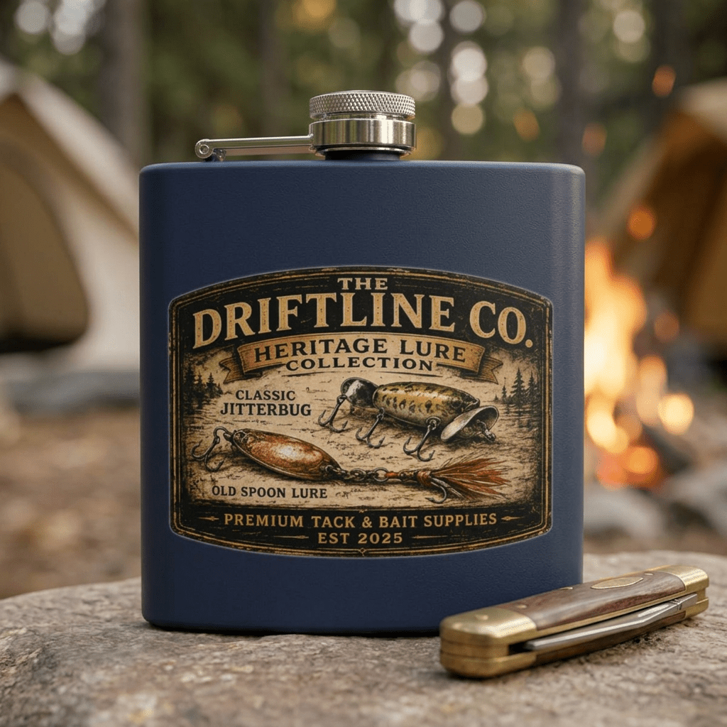 Heritage Lure Collection Hip Flask | Vintage Fishing Flask | The Driftline Company - SJM Print Store