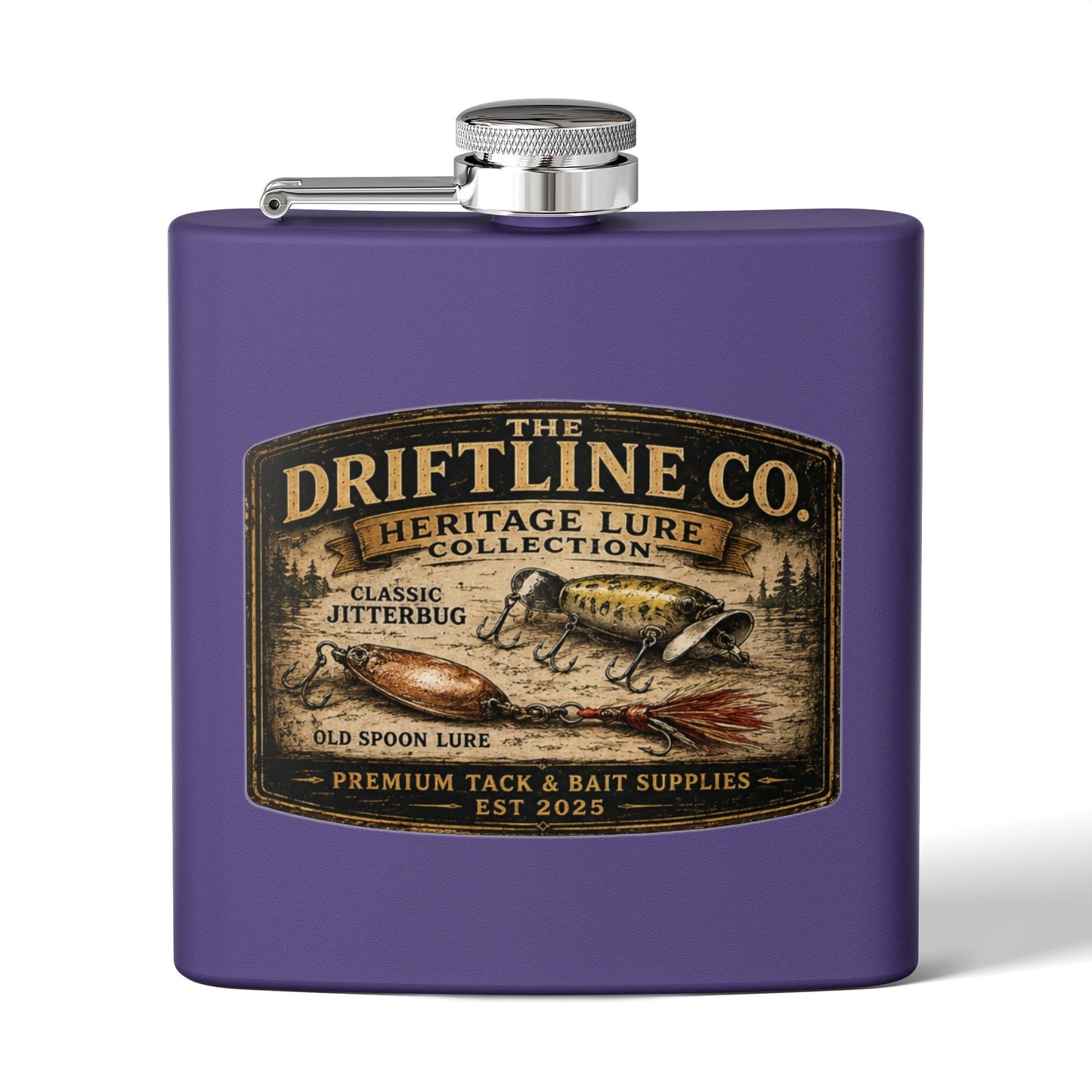 Heritage Lure Collection Hip Flask | Vintage Fishing Flask | The Driftline Company - SJM Print Store