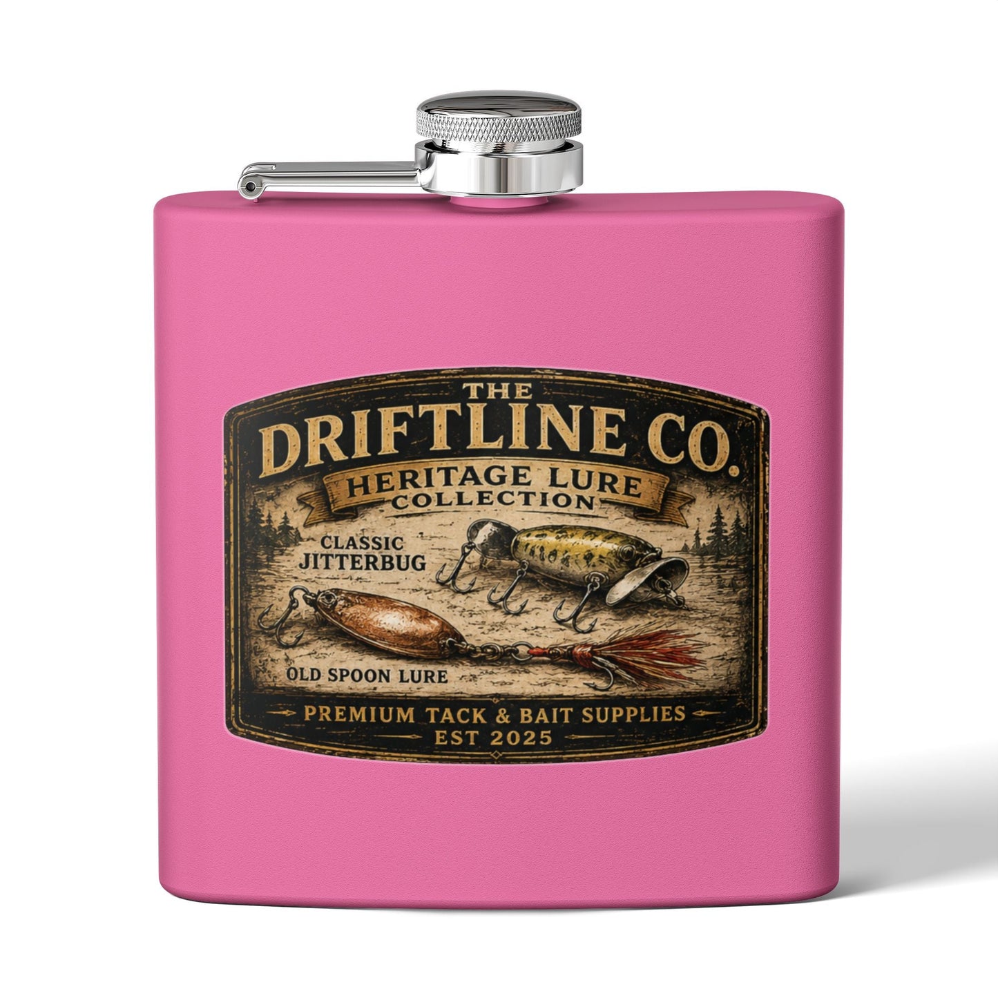 Heritage Lure Collection Hip Flask | Vintage Fishing Flask | The Driftline Company - SJM Print Store