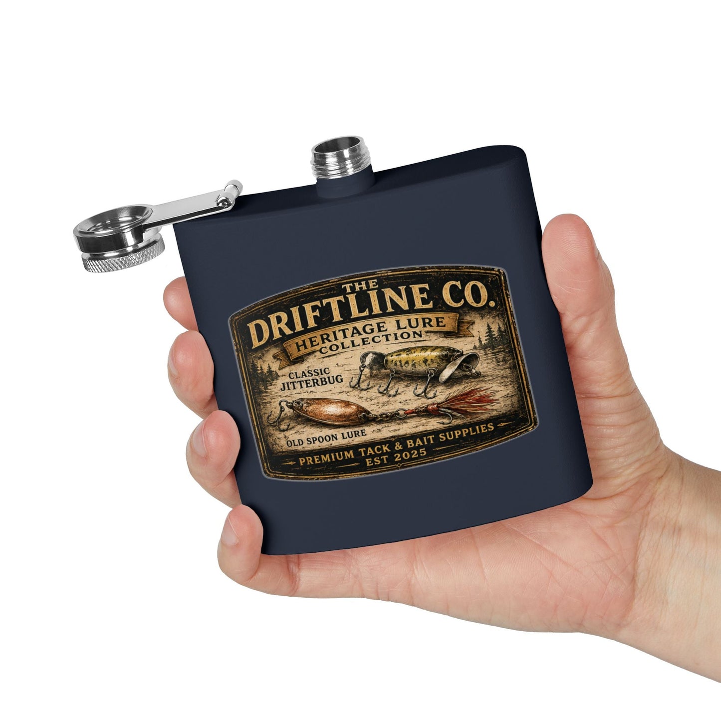 Heritage Lure Collection Hip Flask | Vintage Fishing Flask | The Driftline Company - SJM Print Store