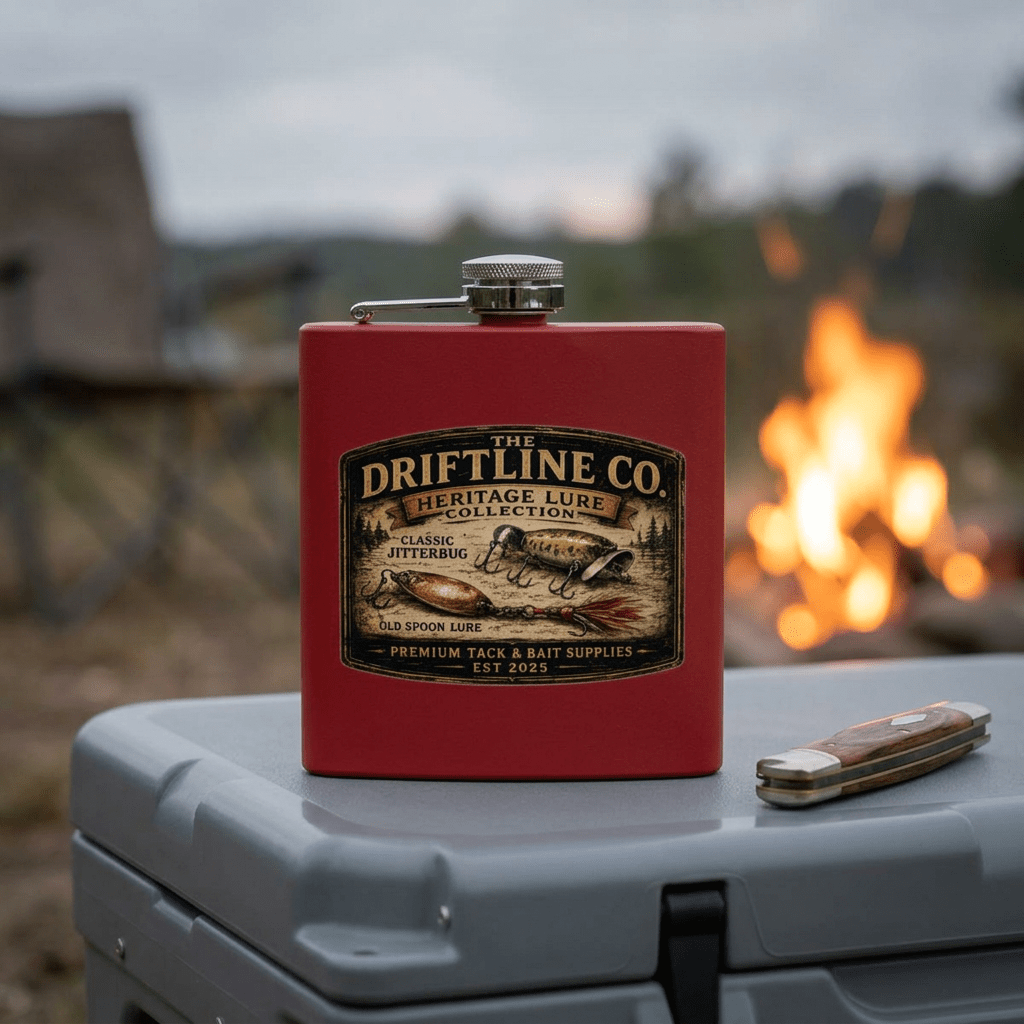 Heritage Lure Collection Hip Flask | Vintage Fishing Flask | The Driftline Company - SJM Print Store