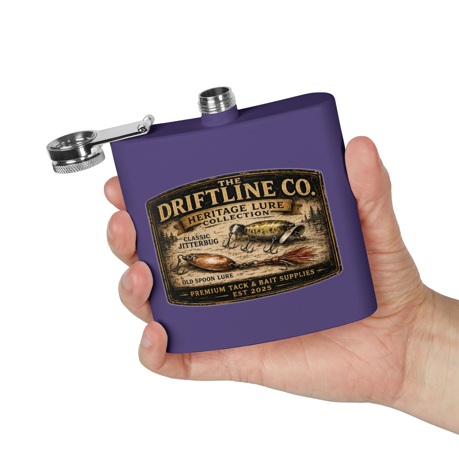 Heritage Lure Collection Hip Flask | Vintage Fishing Flask | The Driftline Company - SJM Print Store