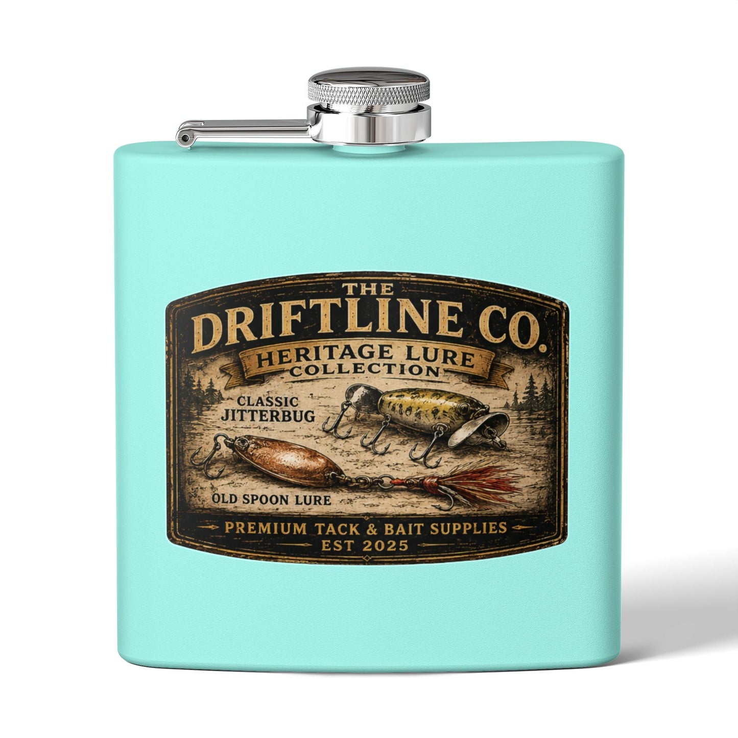 Heritage Lure Collection Hip Flask | Vintage Fishing Flask | The Driftline Company - SJM Print Store