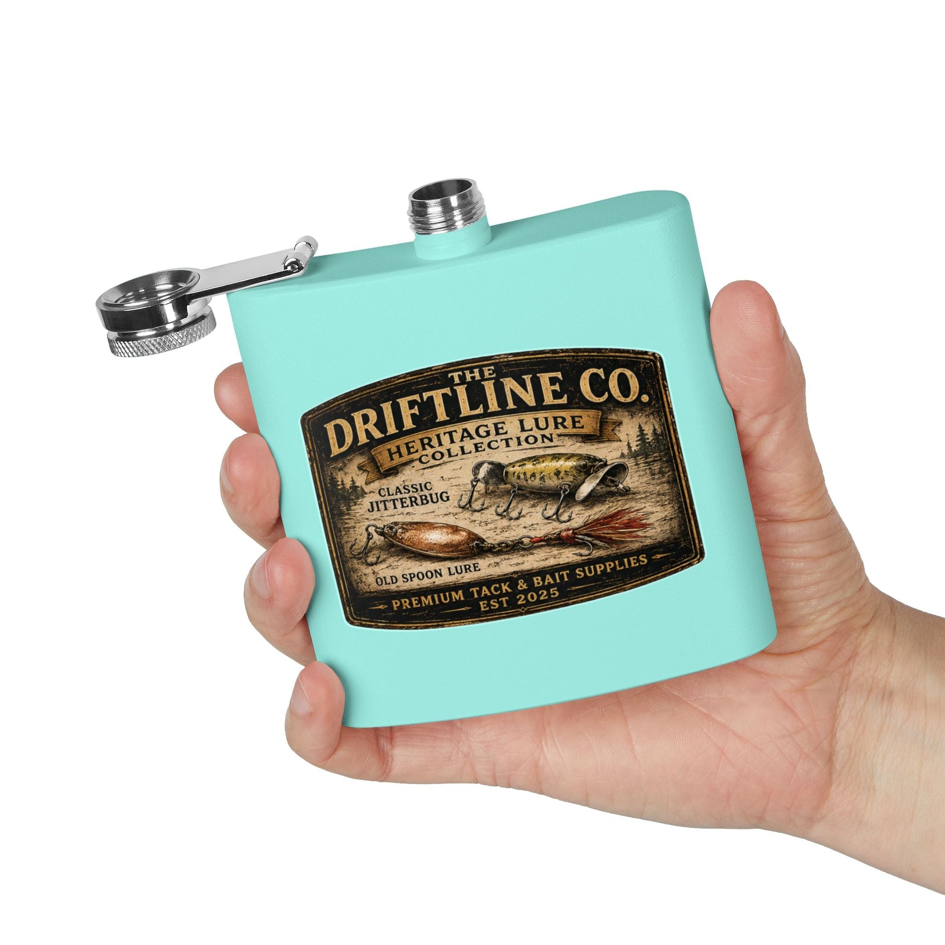 Heritage Lure Collection Hip Flask | Vintage Fishing Flask | The Driftline Company - SJM Print Store