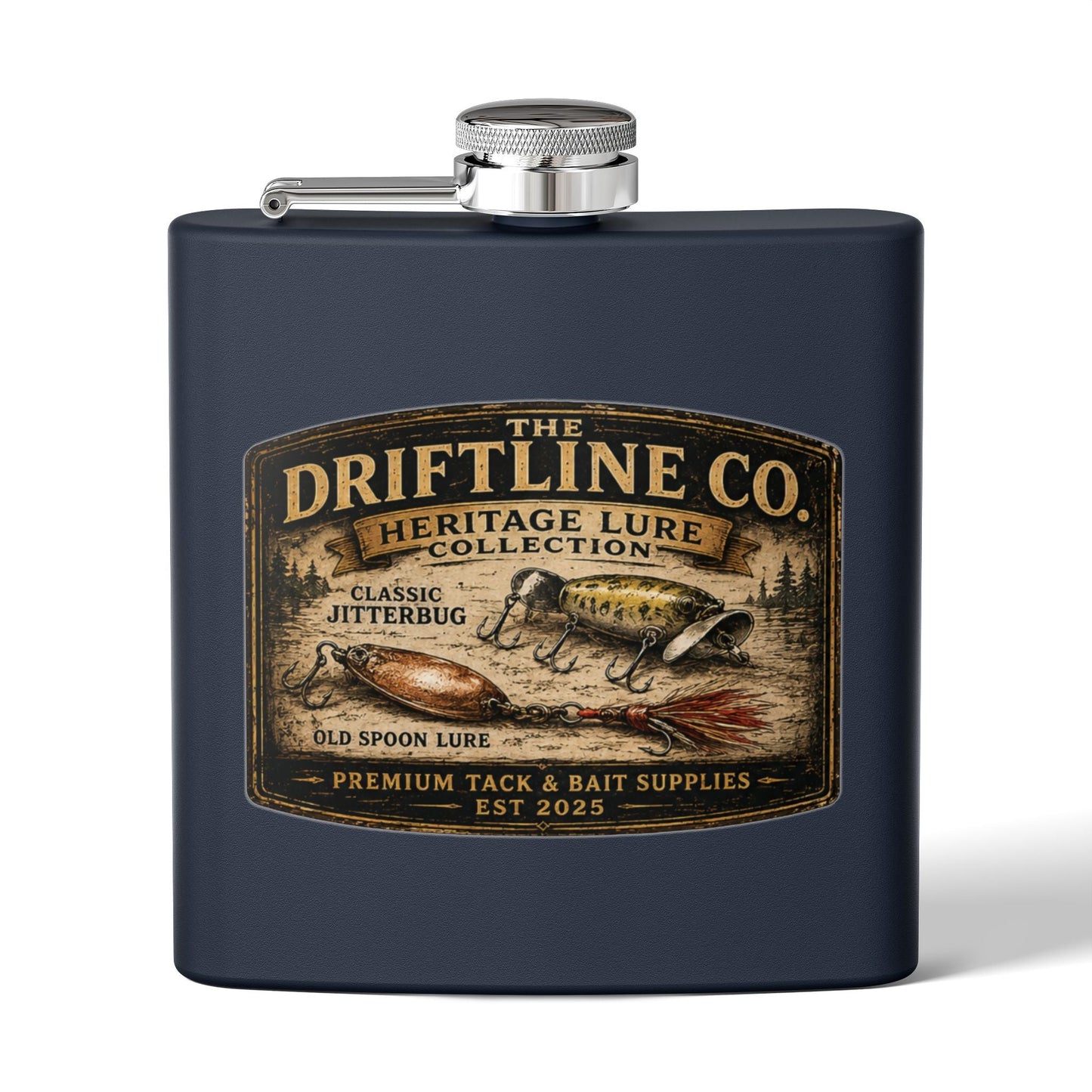 Heritage Lure Collection Hip Flask | Vintage Fishing Flask | The Driftline Company - SJM Print Store