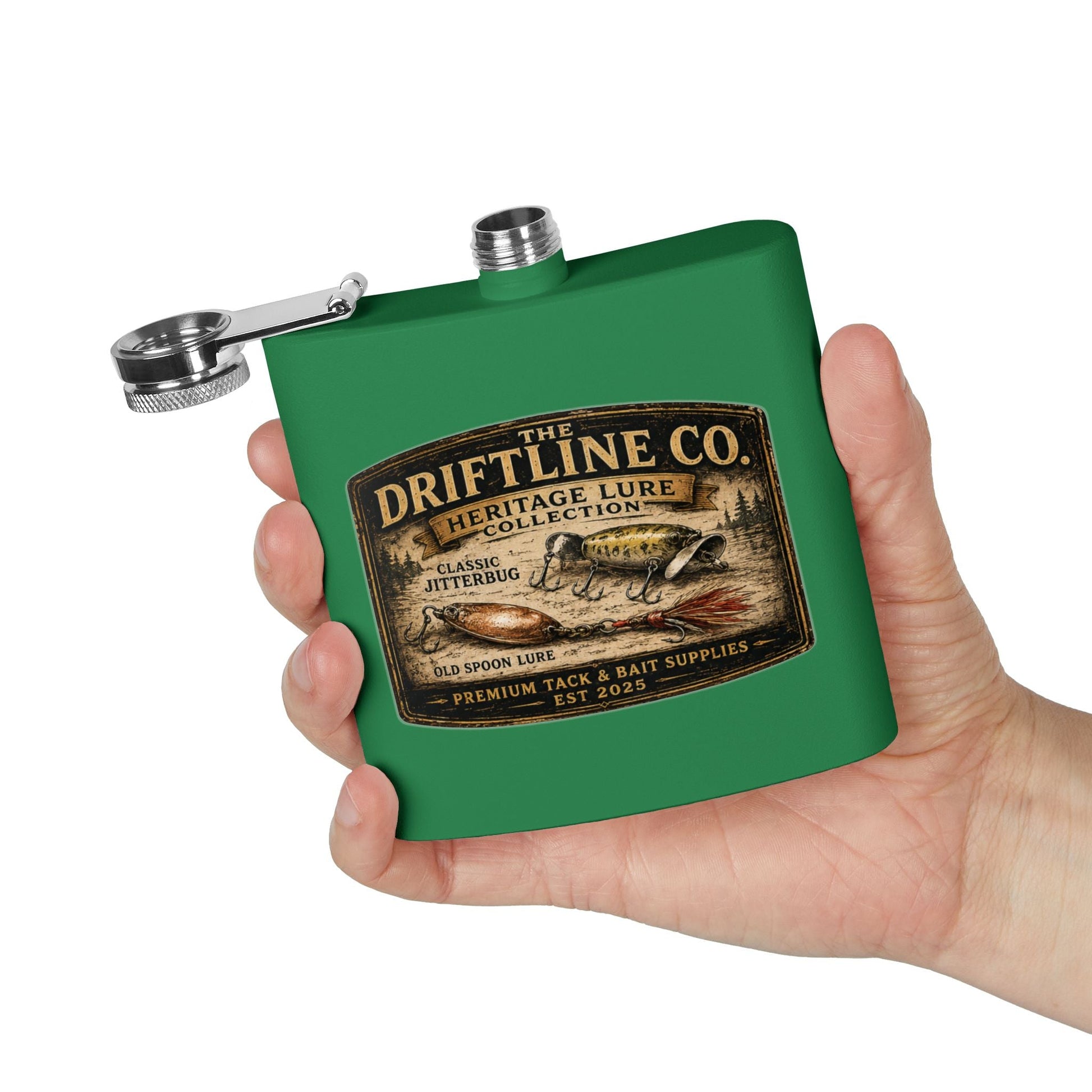 Heritage Lure Collection Hip Flask | Vintage Fishing Flask | The Driftline Company - SJM Print Store