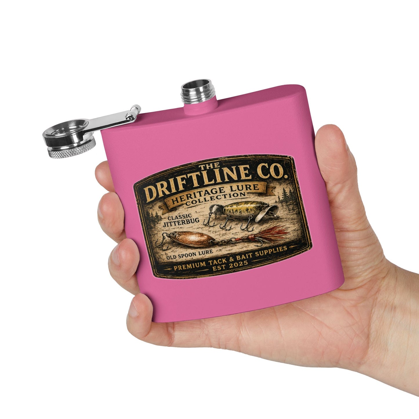 Heritage Lure Collection Hip Flask | Vintage Fishing Flask | The Driftline Company - SJM Print Store