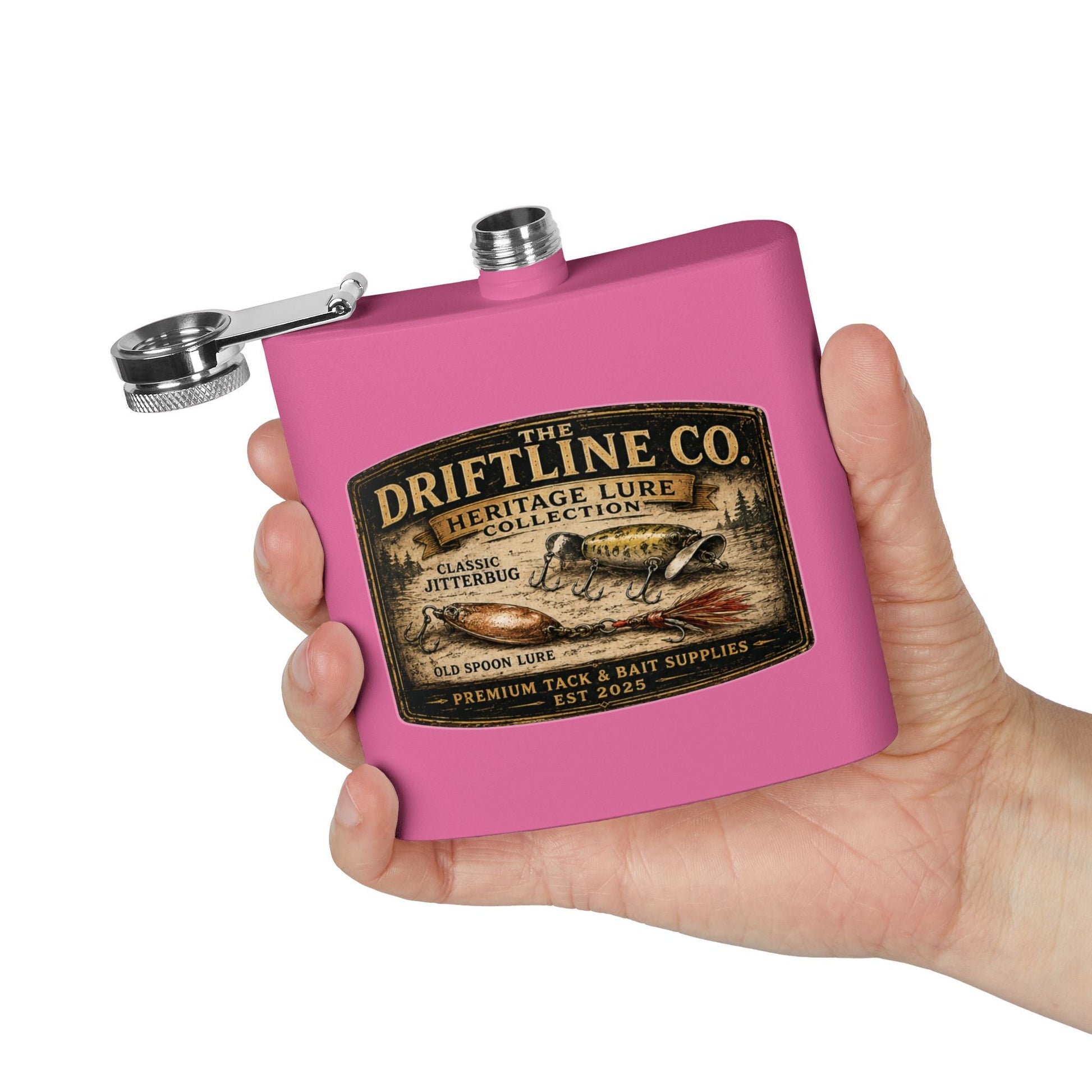 Heritage Lure Collection Hip Flask | Vintage Fishing Flask | The Driftline Company - SJM Print Store