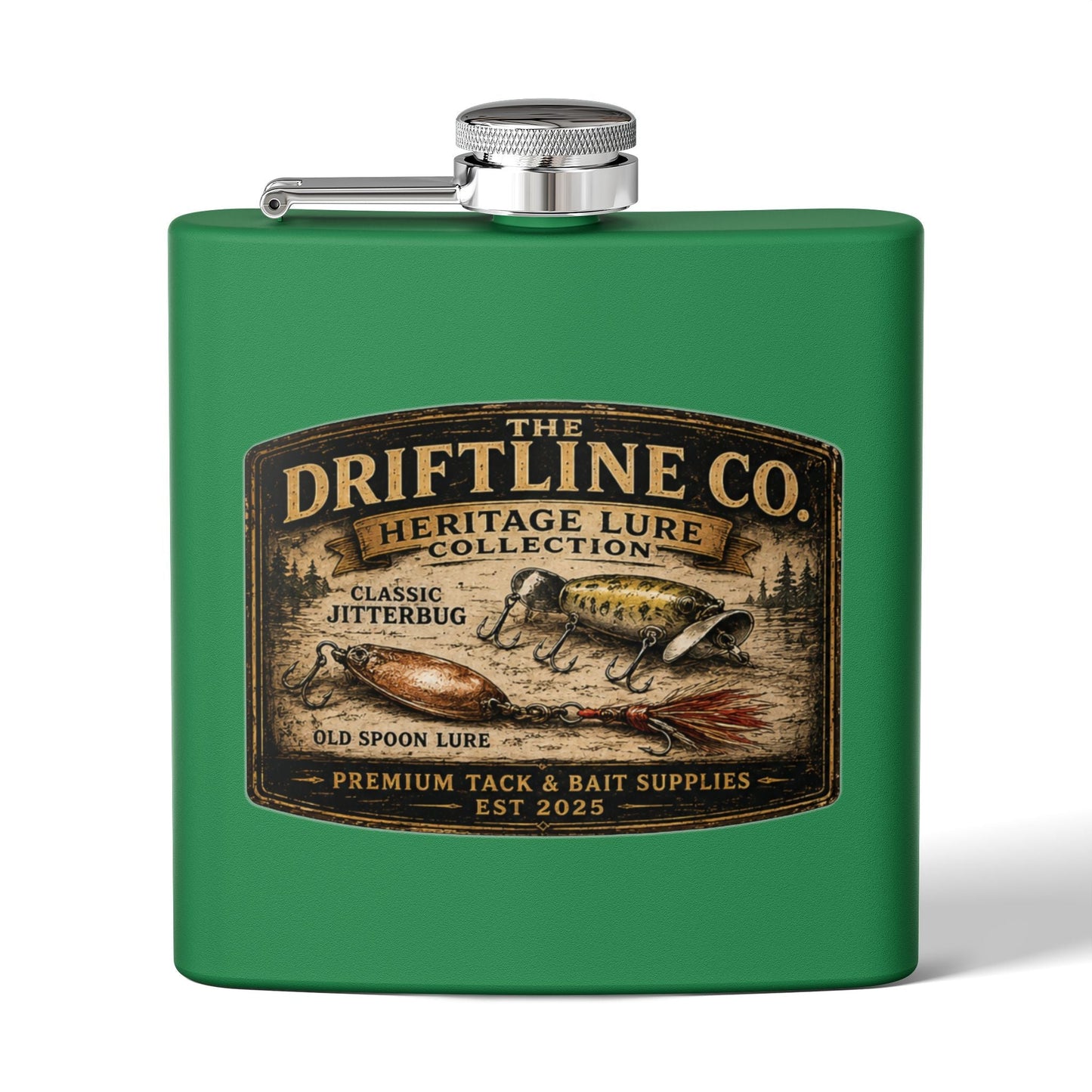 Heritage Lure Collection Hip Flask | Vintage Fishing Flask | The Driftline Company - SJM Print Store
