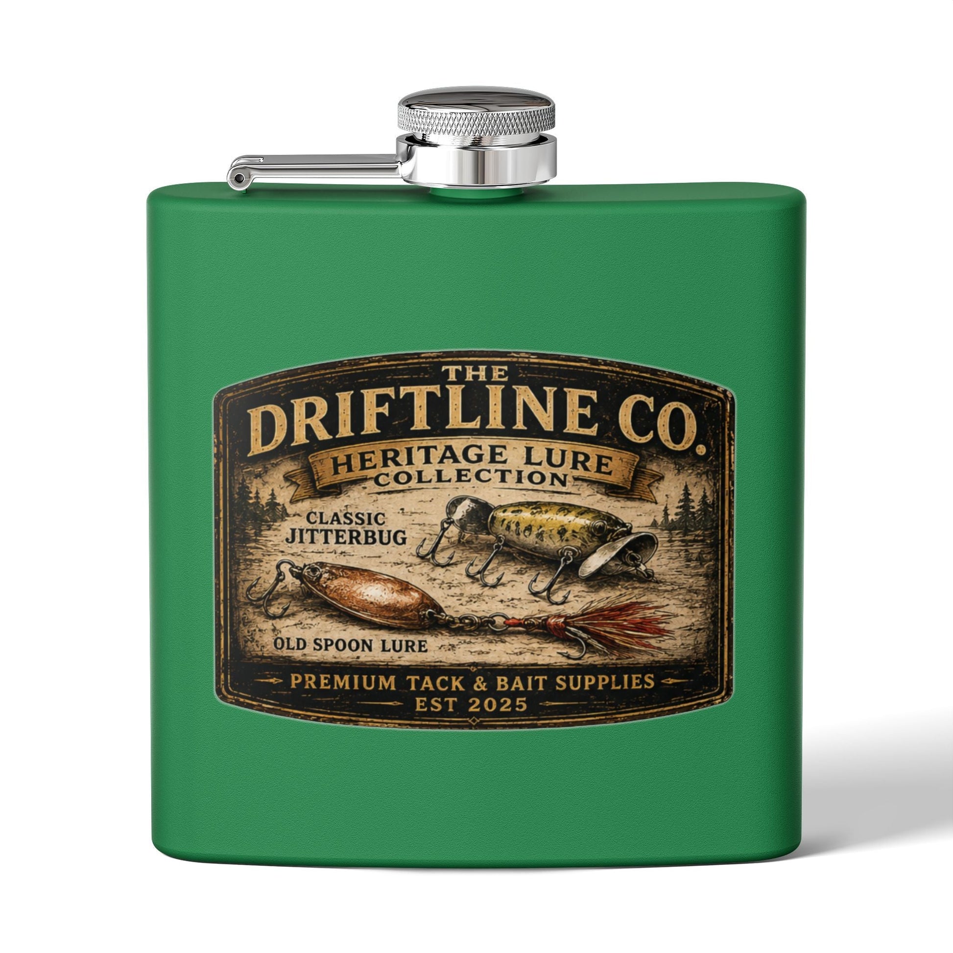 Heritage Lure Collection Hip Flask | Vintage Fishing Flask | The Driftline Company - SJM Print Store