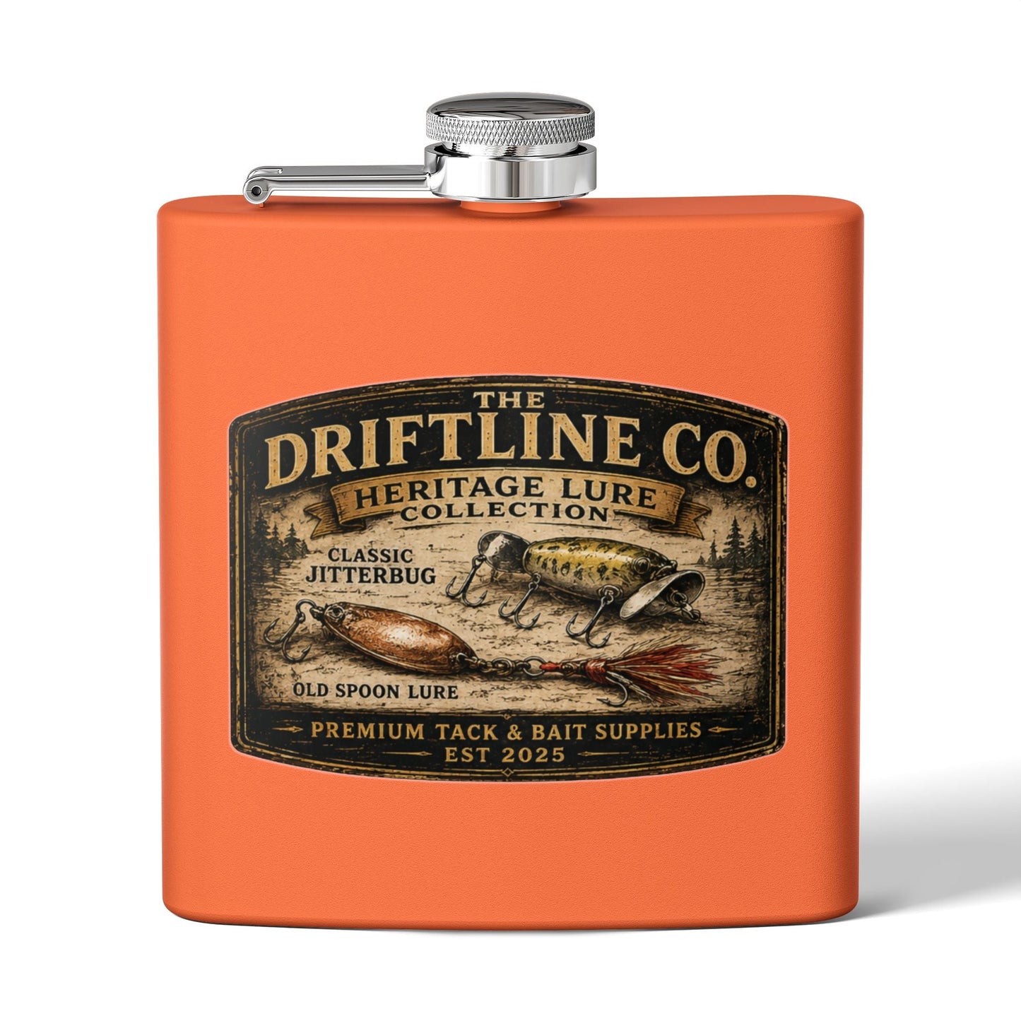 Heritage Lure Collection Hip Flask | Vintage Fishing Flask | The Driftline Company - SJM Print Store