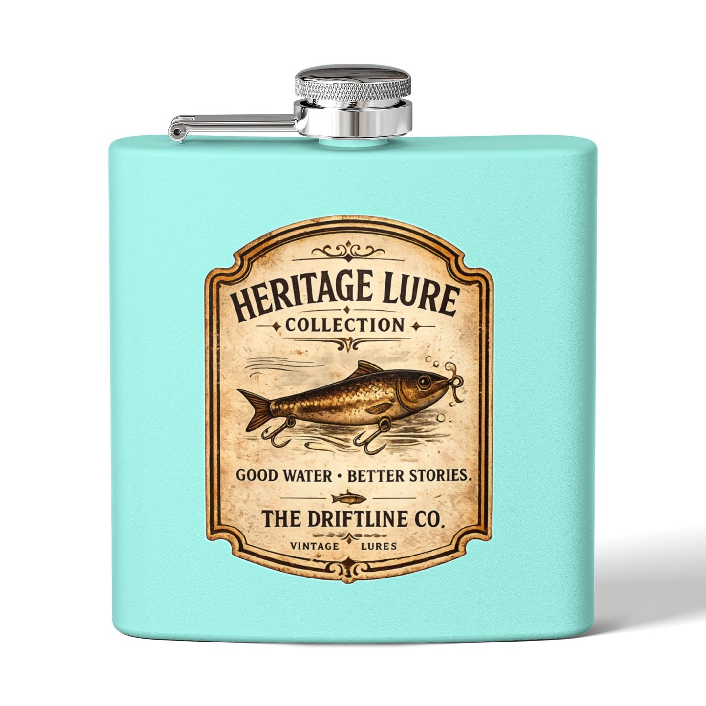 Heritage Lure Collection Hip Flask | Vintage Fishing Stainless Steel Flask | The Driftline Company - SJM Print Store