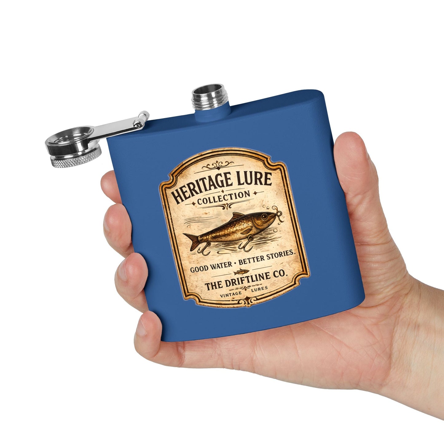 Heritage Lure Collection Hip Flask | Vintage Fishing Stainless Steel Flask | The Driftline Company - SJM Print Store