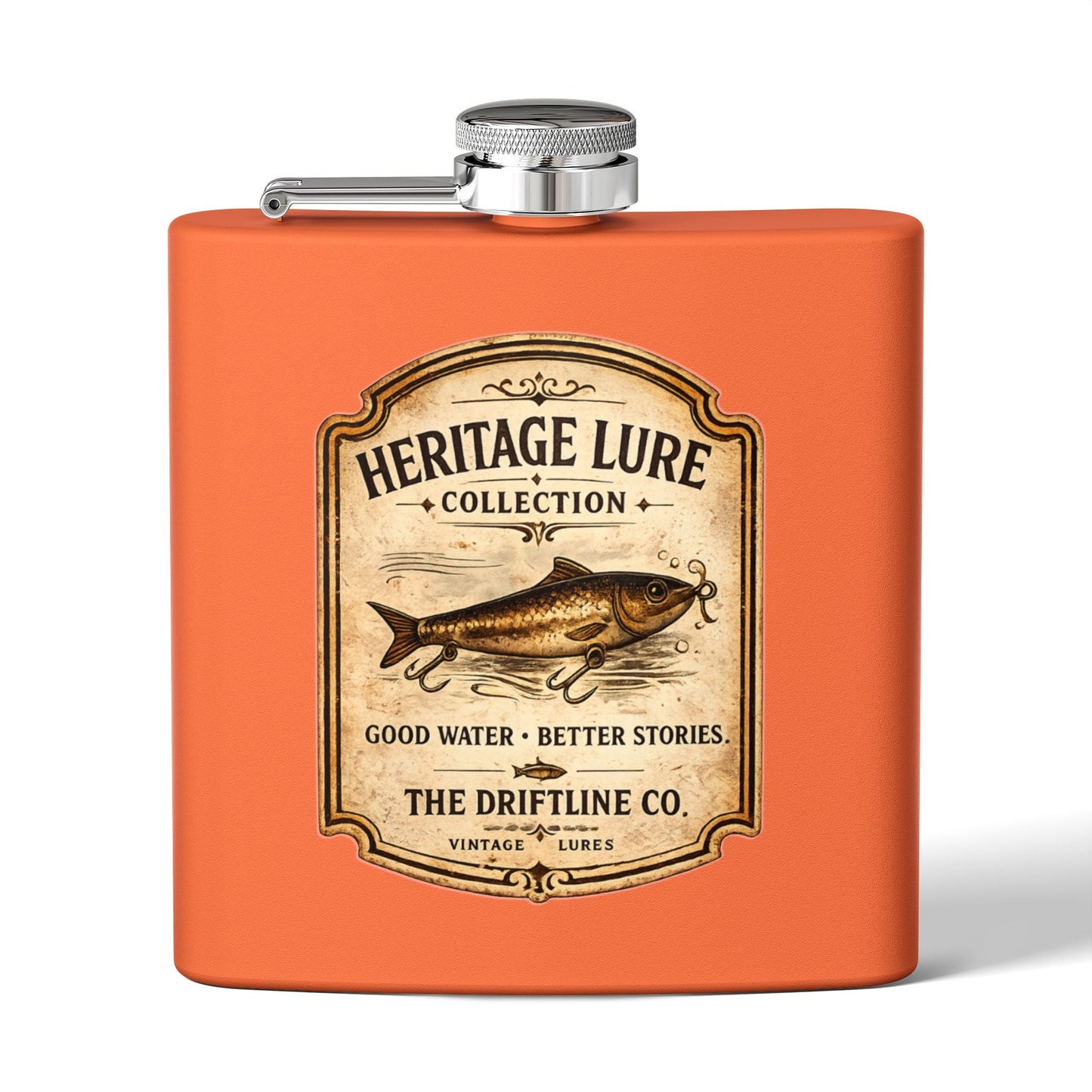 Heritage Lure Collection Hip Flask | Vintage Fishing Stainless Steel Flask | The Driftline Company - SJM Print Store