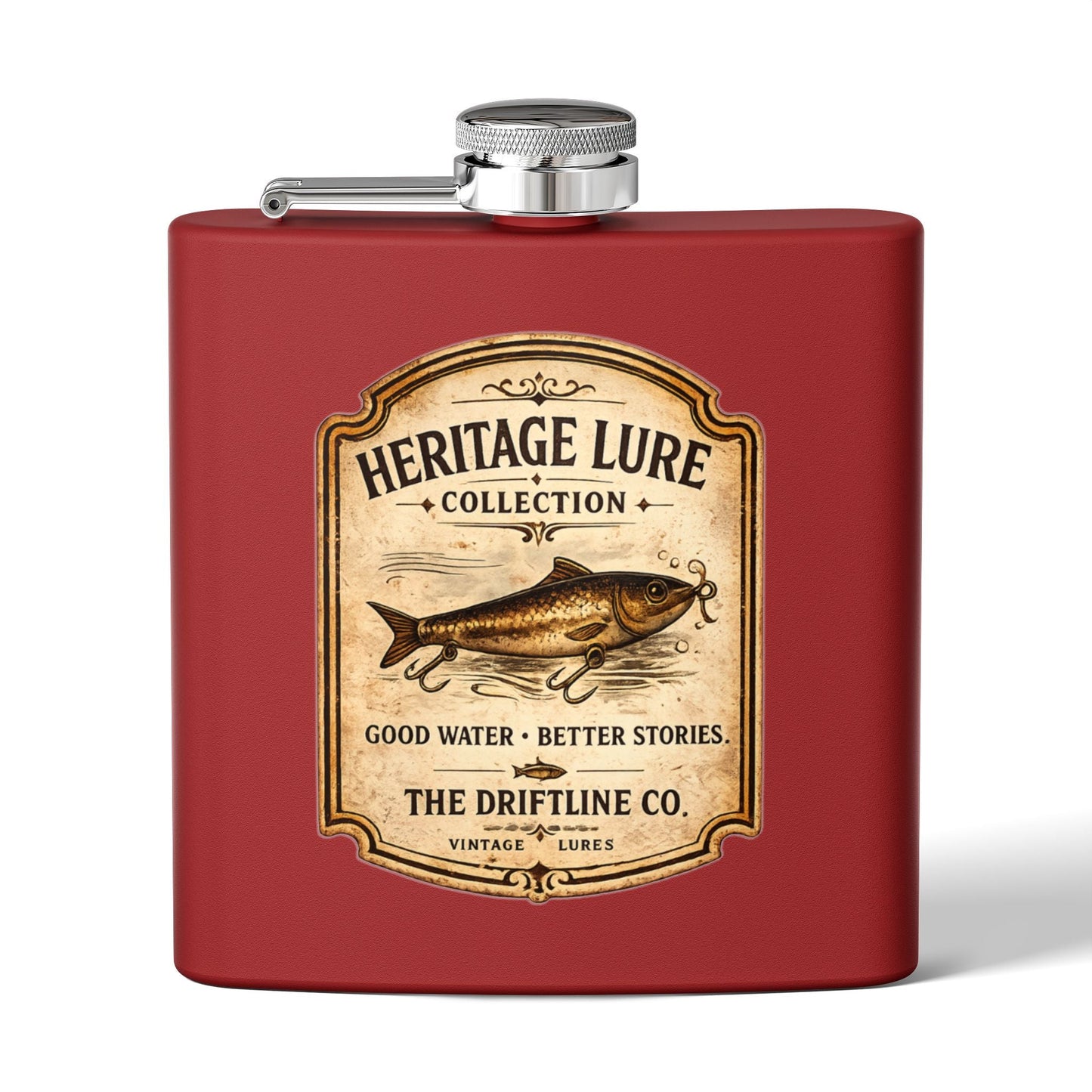 Heritage Lure Collection Hip Flask | Vintage Fishing Stainless Steel Flask | The Driftline Company - SJM Print Store