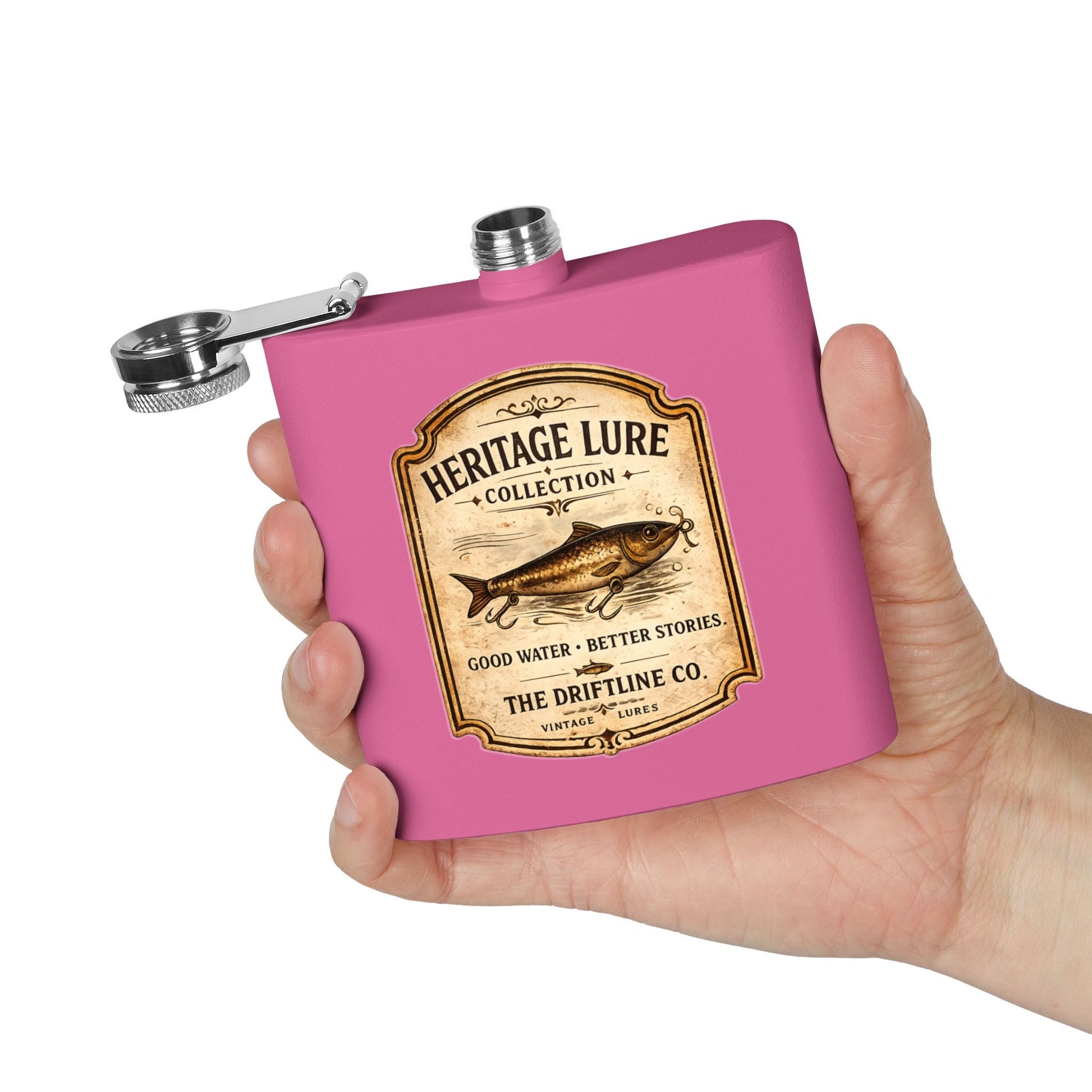 Heritage Lure Collection Hip Flask | Vintage Fishing Stainless Steel Flask | The Driftline Company - SJM Print Store