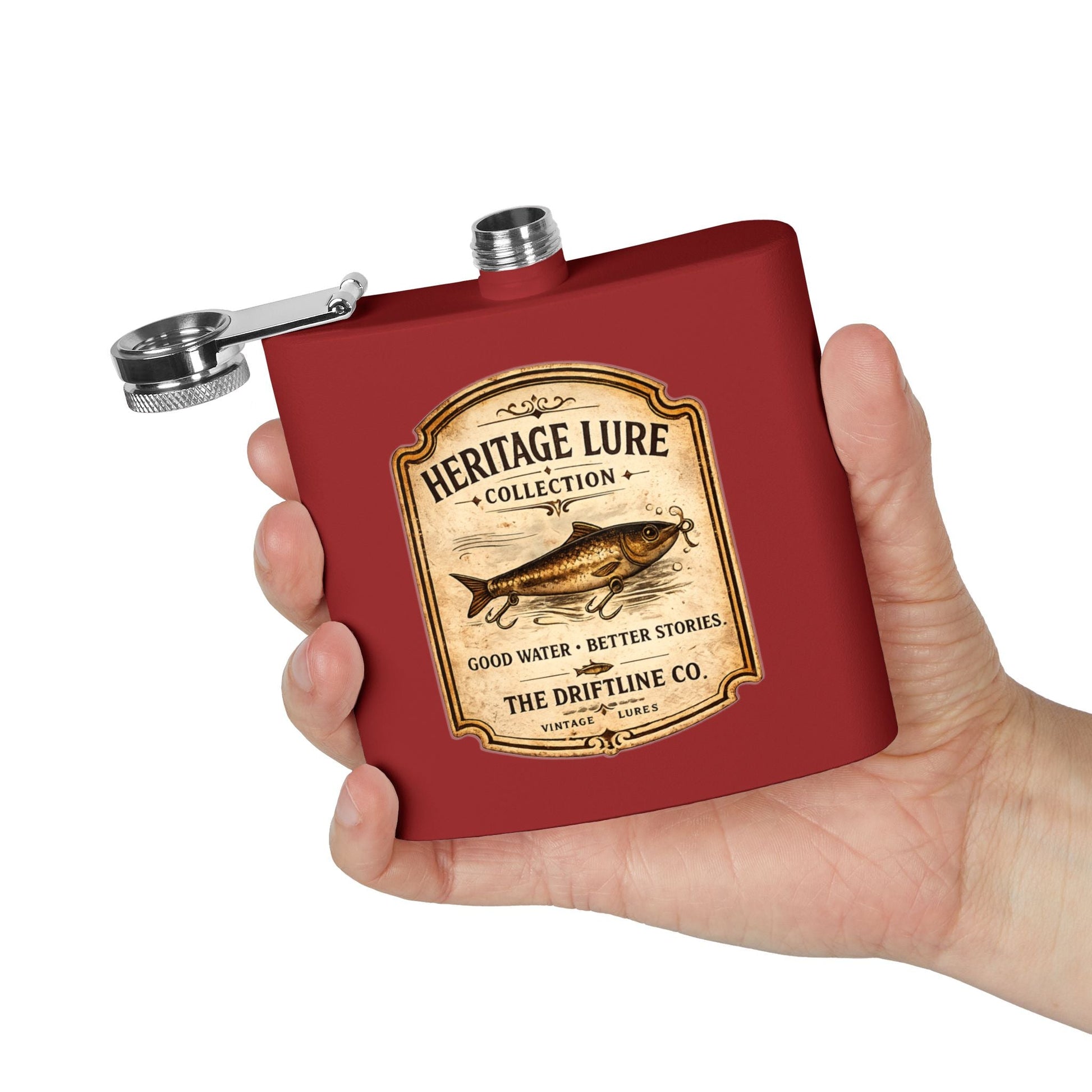 Heritage Lure Collection Hip Flask | Vintage Fishing Stainless Steel Flask | The Driftline Company - SJM Print Store