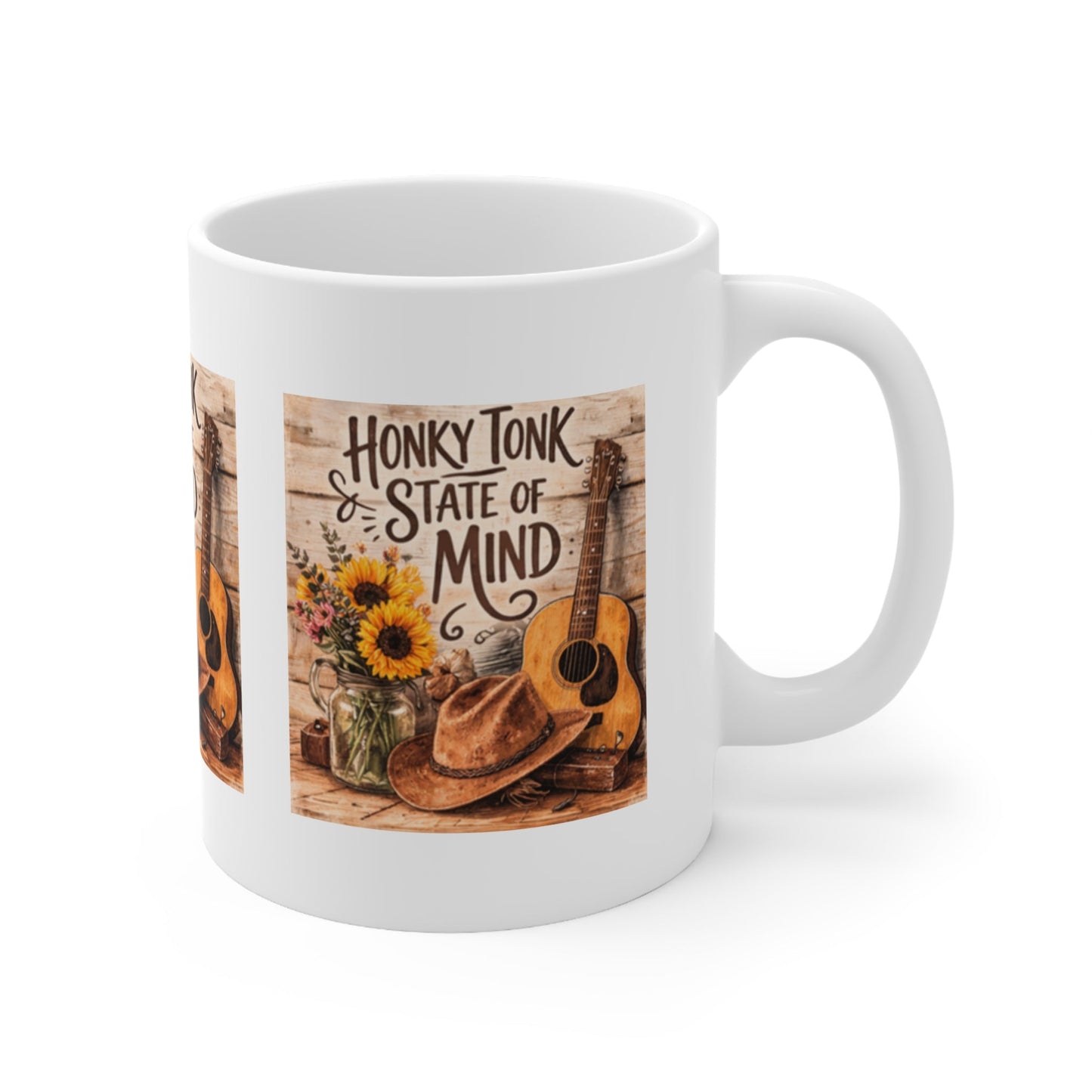 Honky Tonk State of Mind Ceramic Mug â€” Country Guitar & Sunflower Coffee Cup (11oz) - SJM Print Store