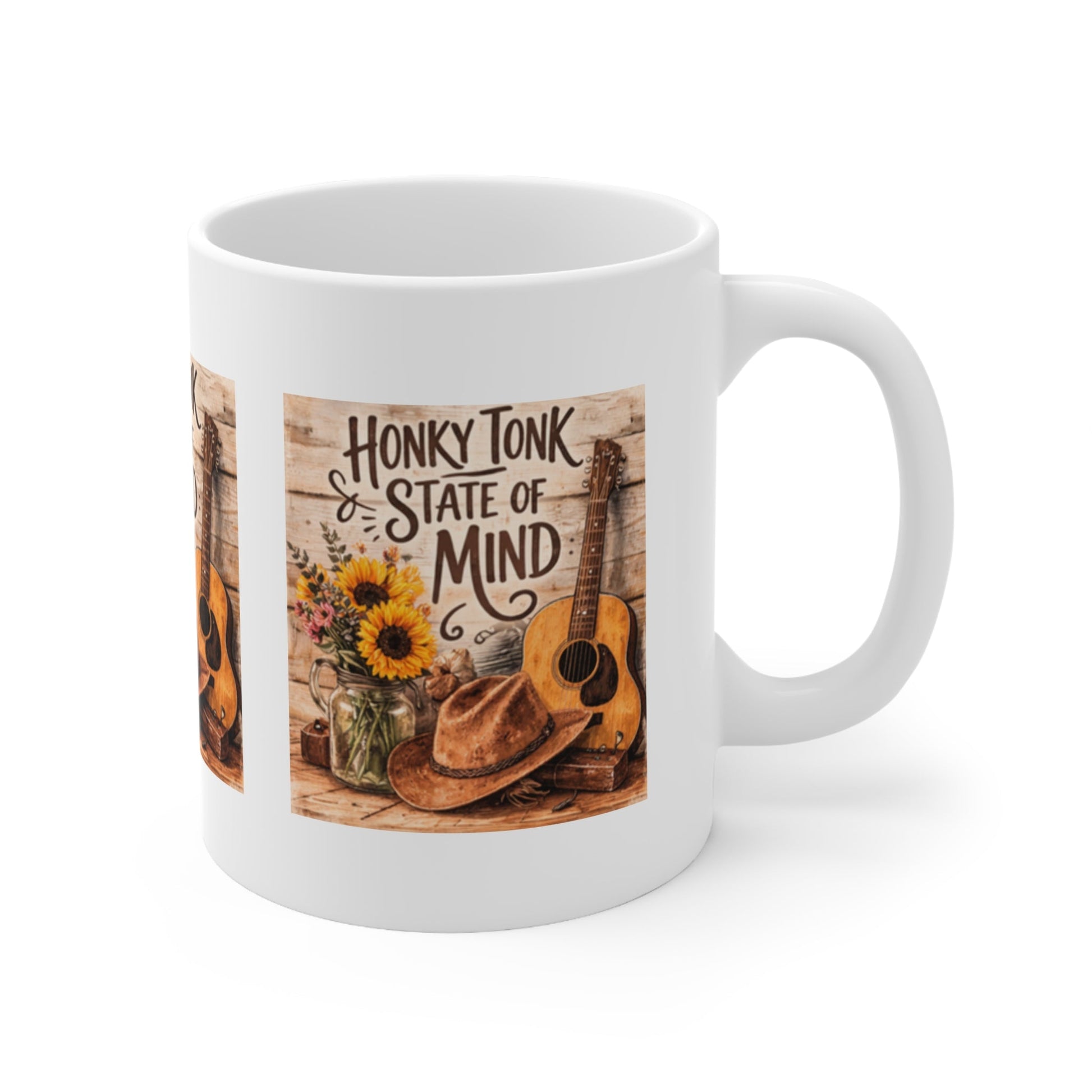 Honky Tonk State of Mind Ceramic Mug â€” Country Guitar & Sunflower Mug  (11oz) – SJM Print Store
