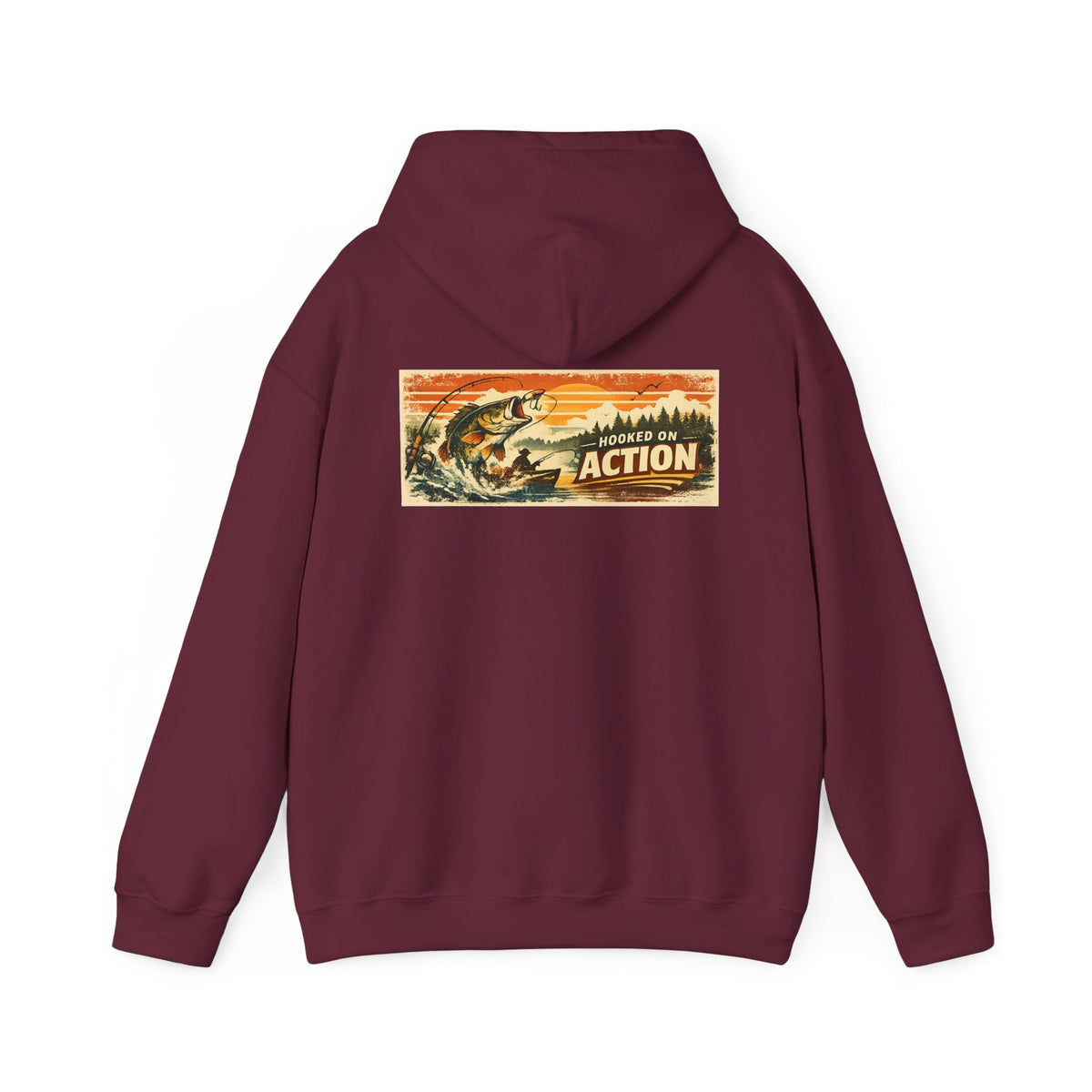 Hooked on Action Back Print Hoodie – Retro Fishing Hoodie - SJM Print Store