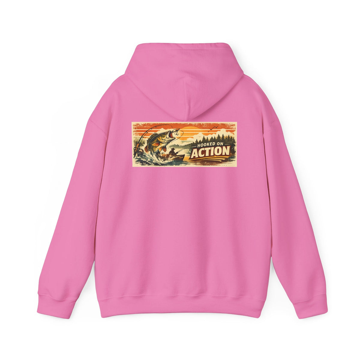Hooked on Action Back Print Hoodie – Retro Fishing Hoodie - SJM Print Store