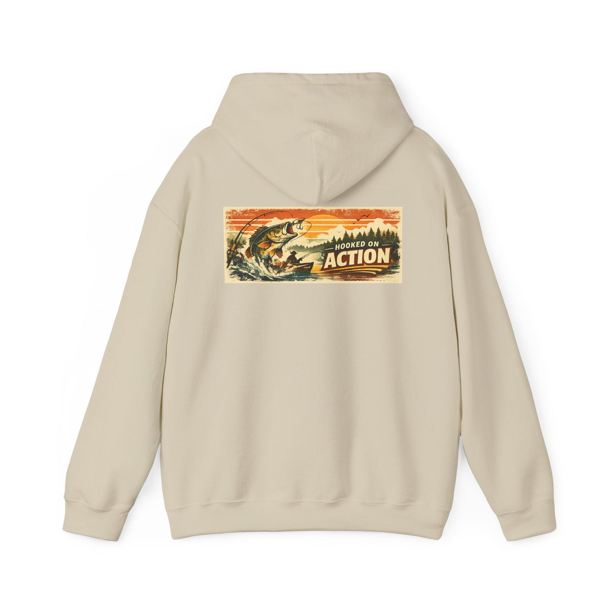 Hooked on Action Back Print Hoodie – Retro Fishing Hoodie - SJM Print Store