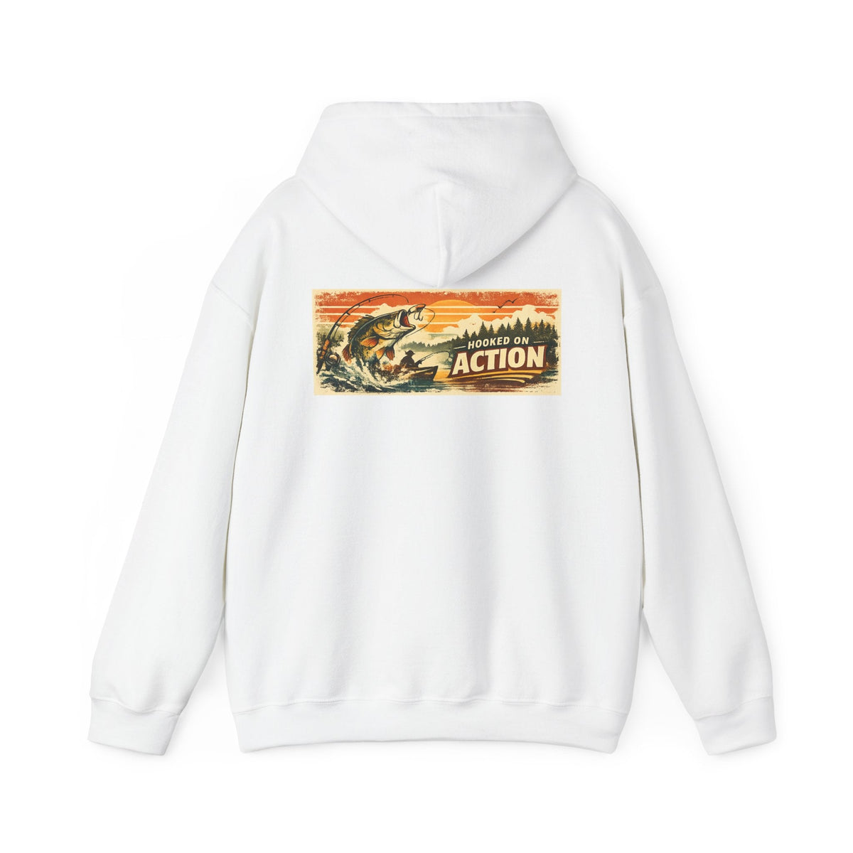 Hooked on Action Back Print Hoodie – Retro Fishing Hoodie - SJM Print Store